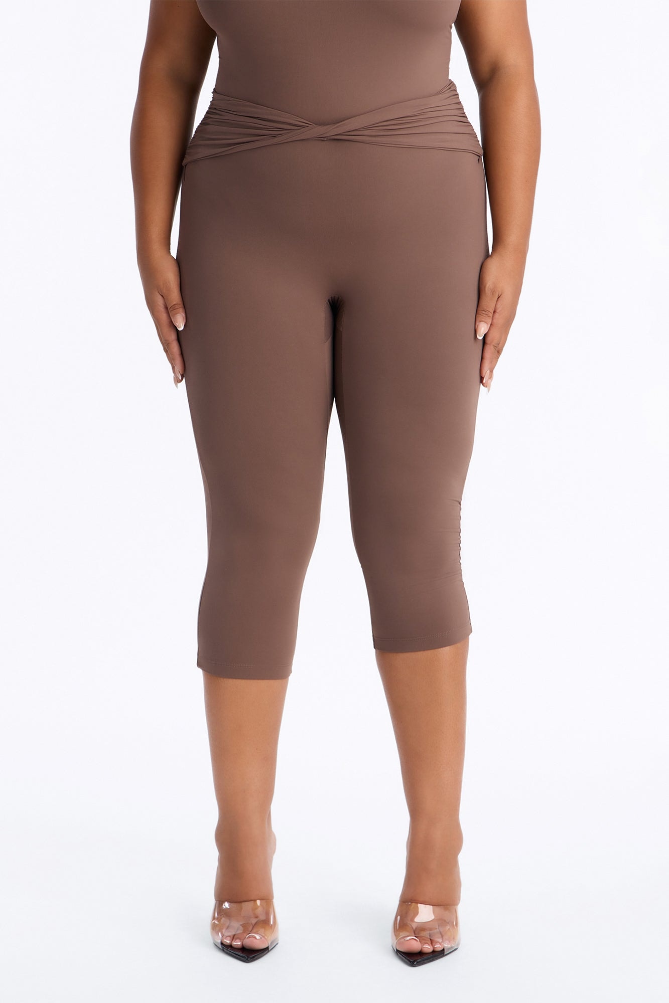 Second Skin Double Lined Twist Capri Leggings - Brown image 1