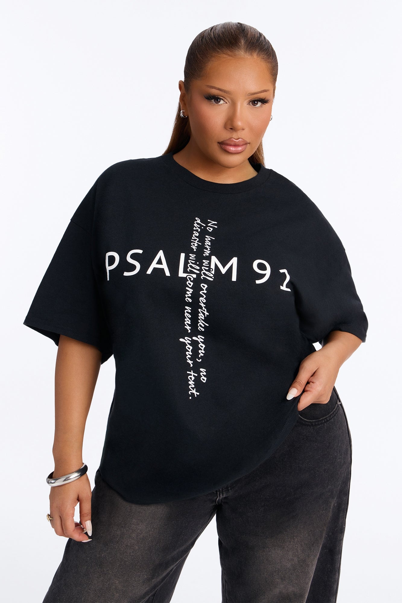 Psalm Cross Oversized Tee - Black image 1