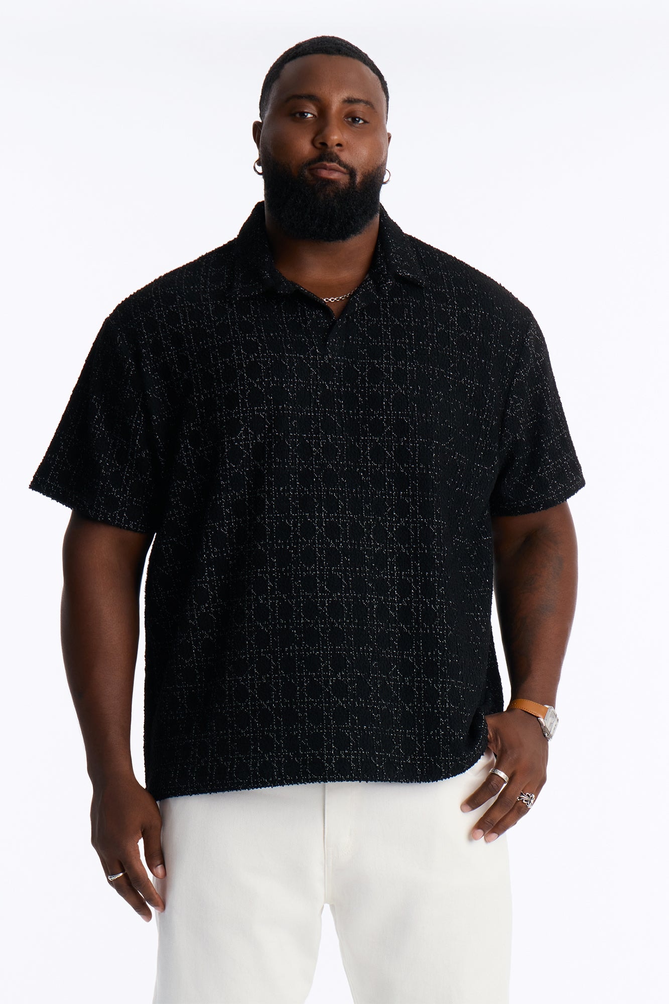 Static Textured Johnny Collar Polo - Black image 1