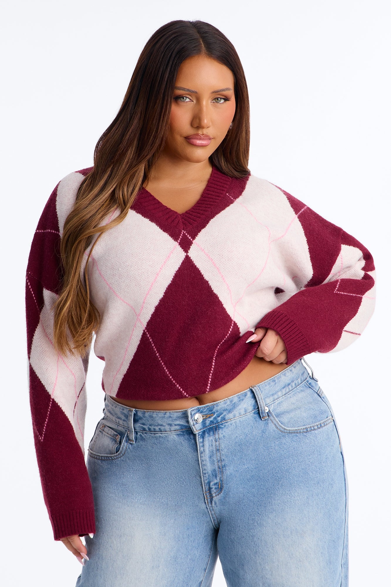 Fresh Breeze Argyle Sweater - Pink/combo image 1