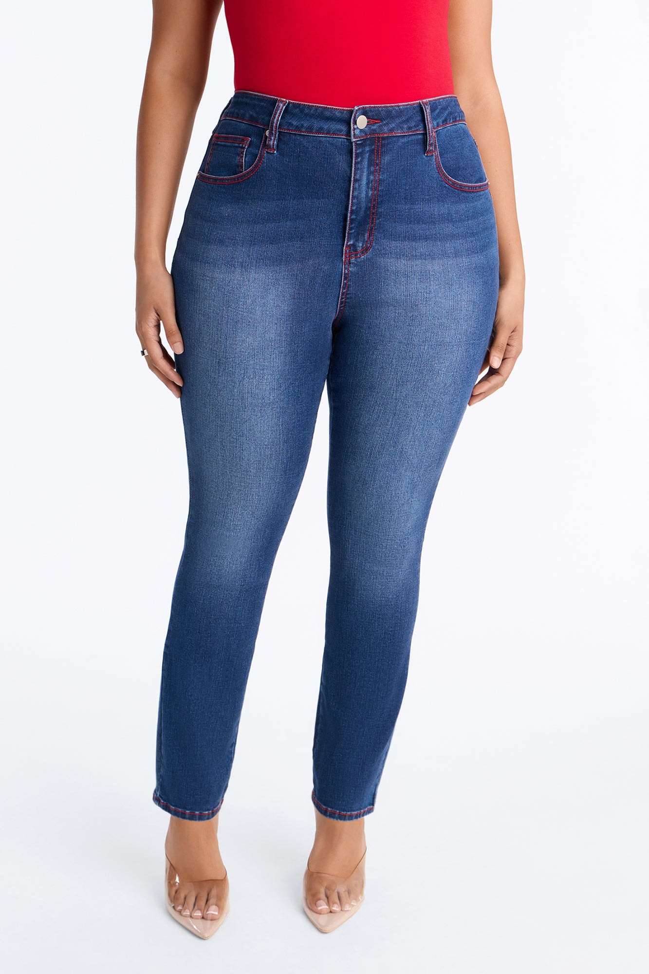 In The Red High Rise Stretch Skinny Jeans - Dark Wash image 1
