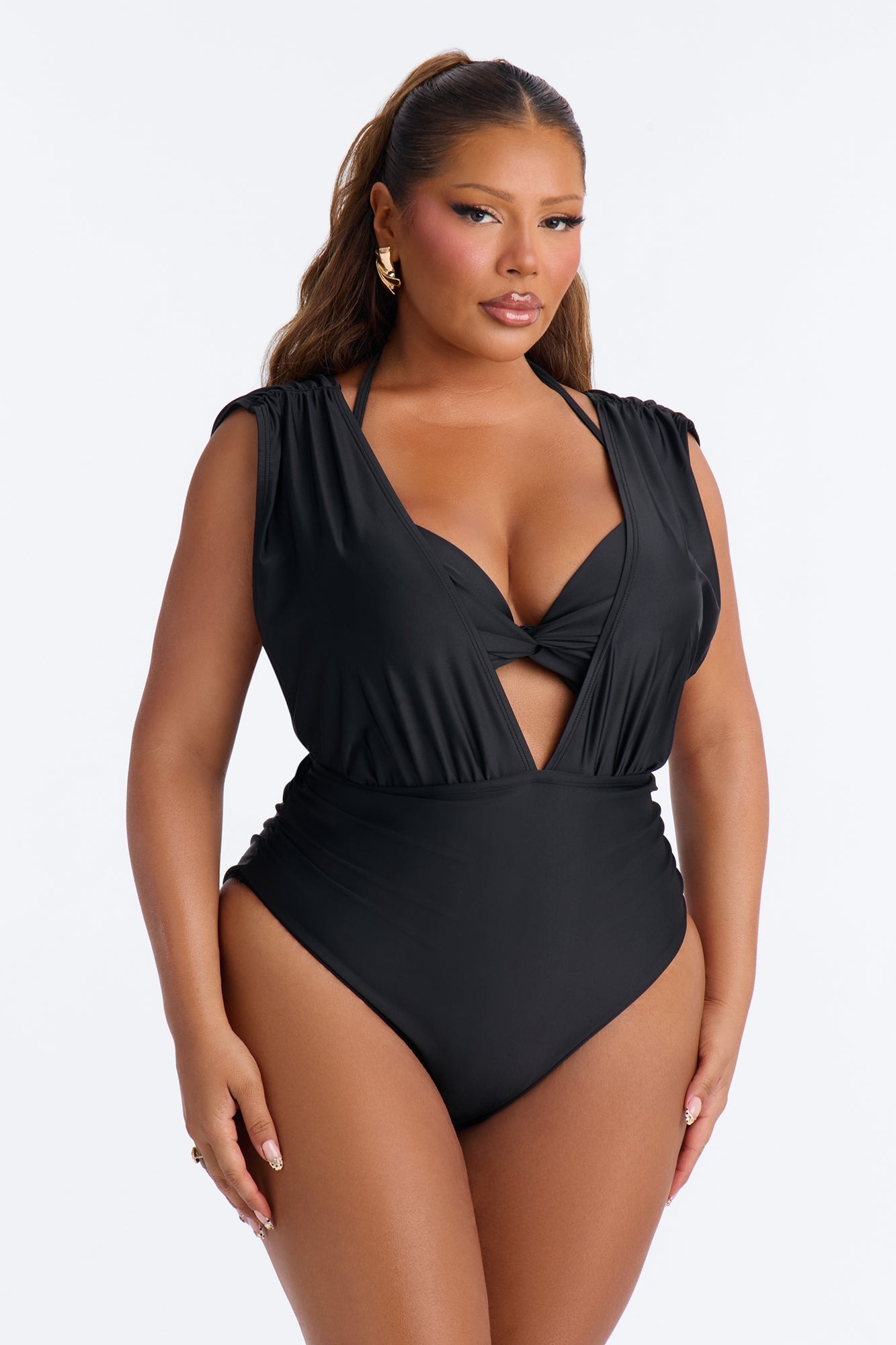 Esme Layered 1 Piece Ruched Swimsuit - Black image 1