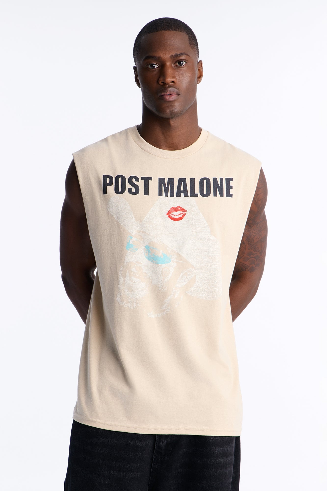 Post Malone Cowboy Hat Oversized Muscle Tee - Sand image 1