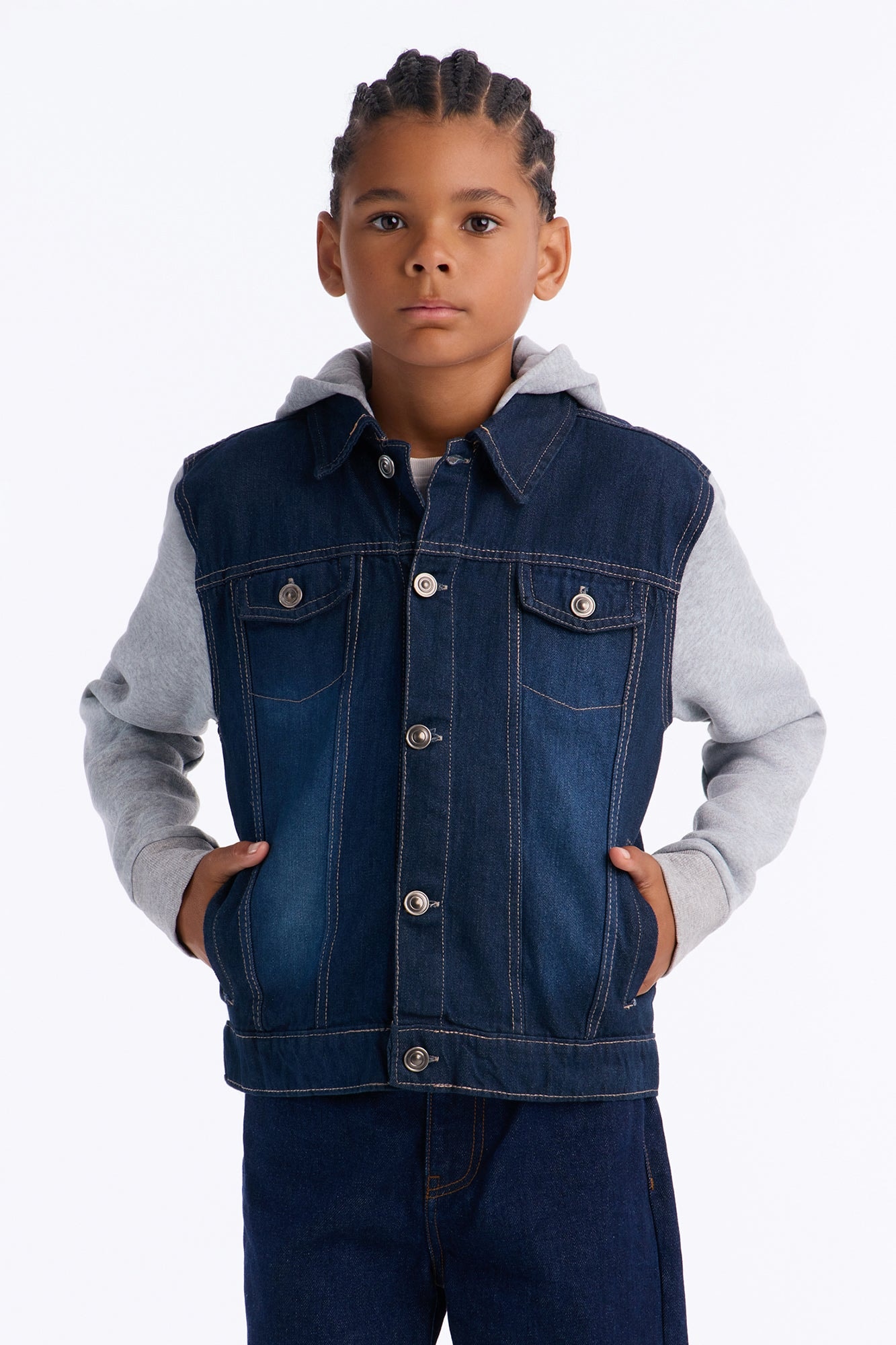 Mini Know For Sure Denim And Fleece Jacket - Medium Wash image 1