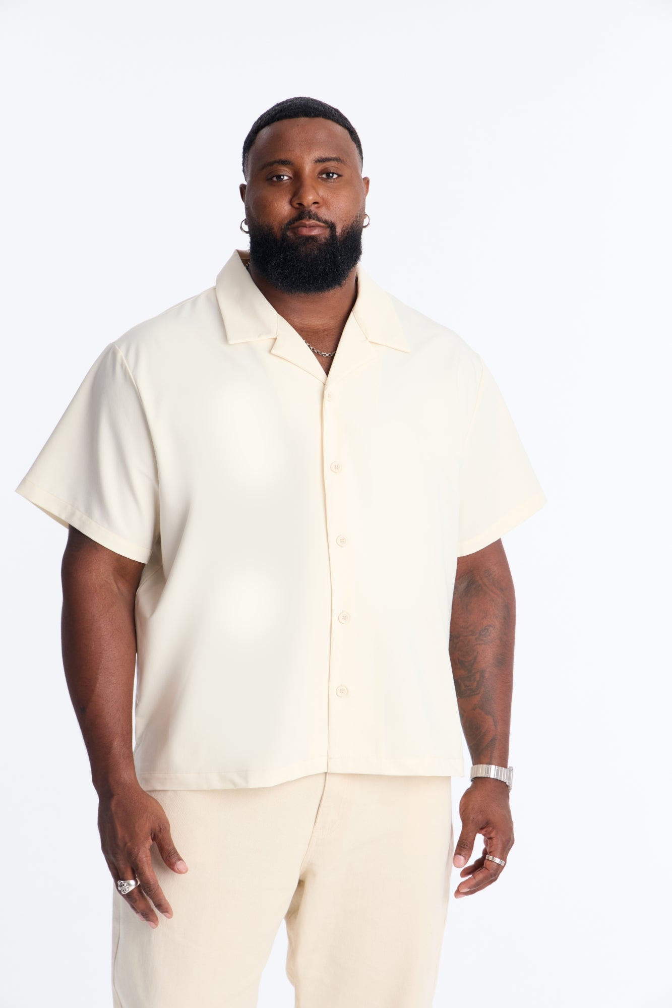 Laguna Boxy Cropped Button Up Shirt - Cream image 1