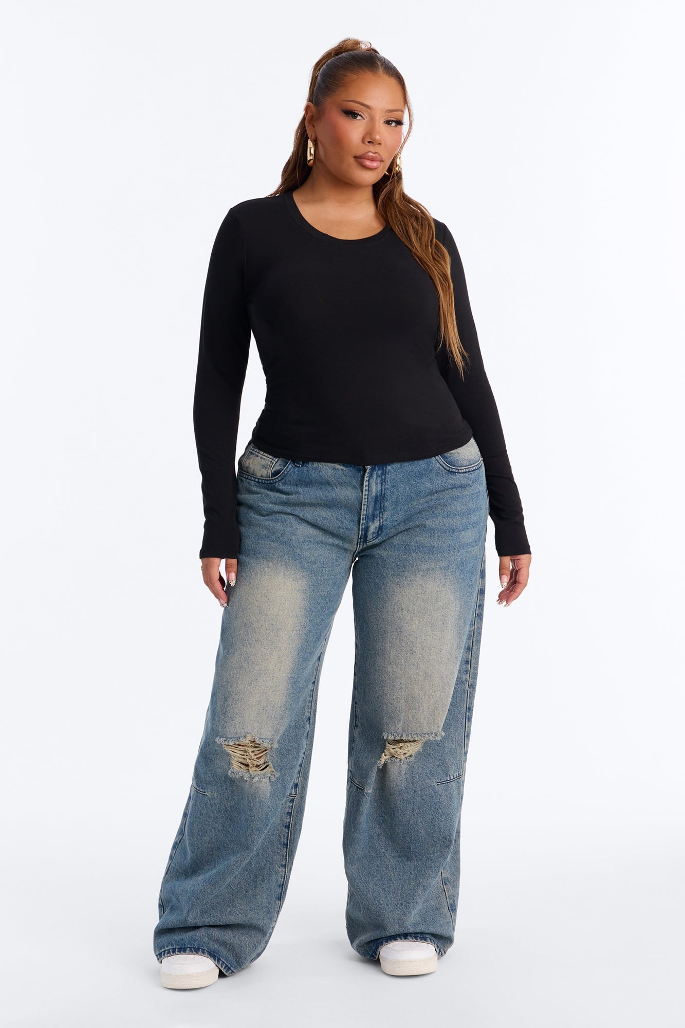 Elise Round Neck Long Sleeve Top - Black image 1