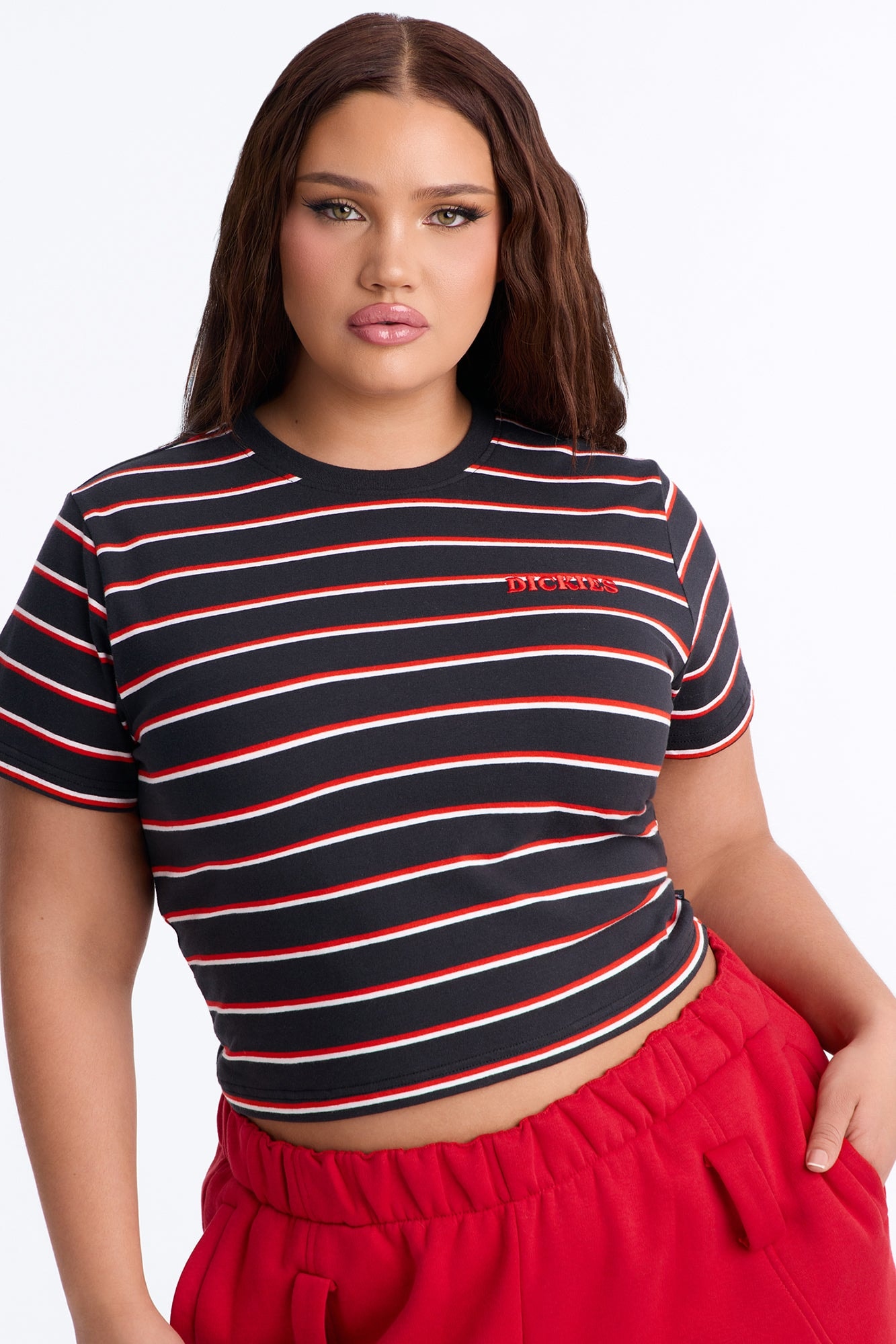 Dickies Striped Embroidered Tee - Black image 1