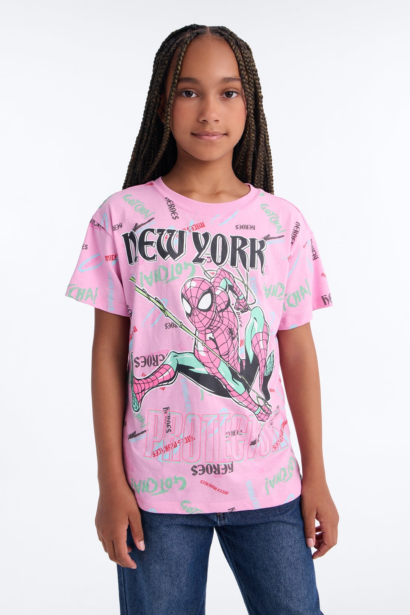 Mini Spiderman New York Short Sleeve Tee - Pink image 1