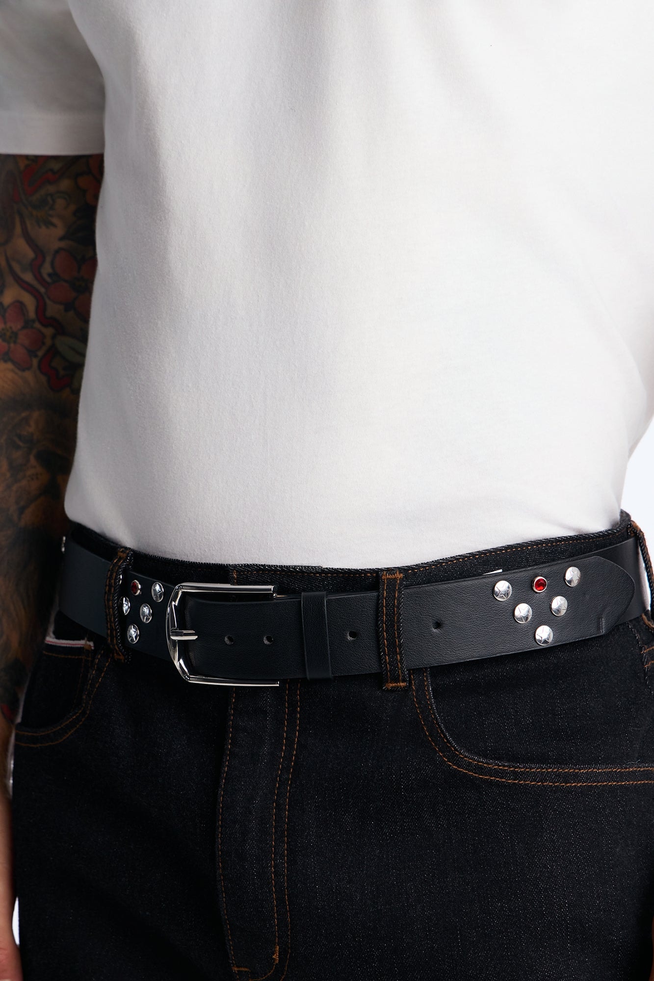 Rockstar Faux Leather Studded Belt - Silver/Black image 1