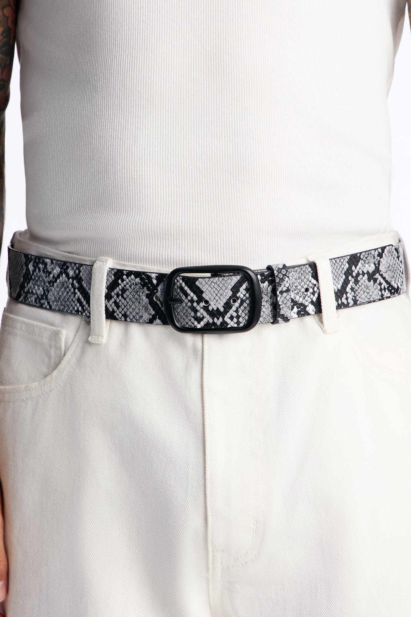 Snake Embossed Faux Leather Buckle Belt - Black/combo image 1