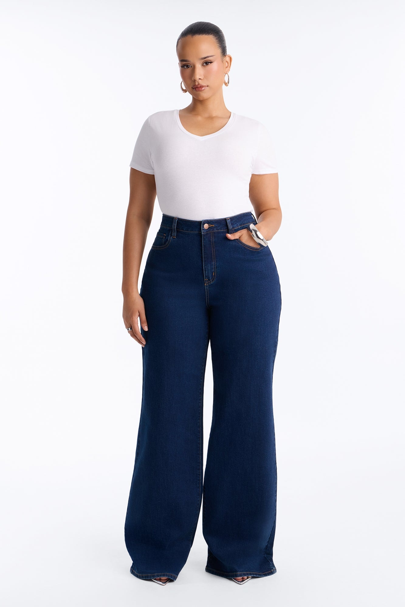 Tall Chasing Thrills Stretch Wide Leg Jeans - Dark Wash image 1