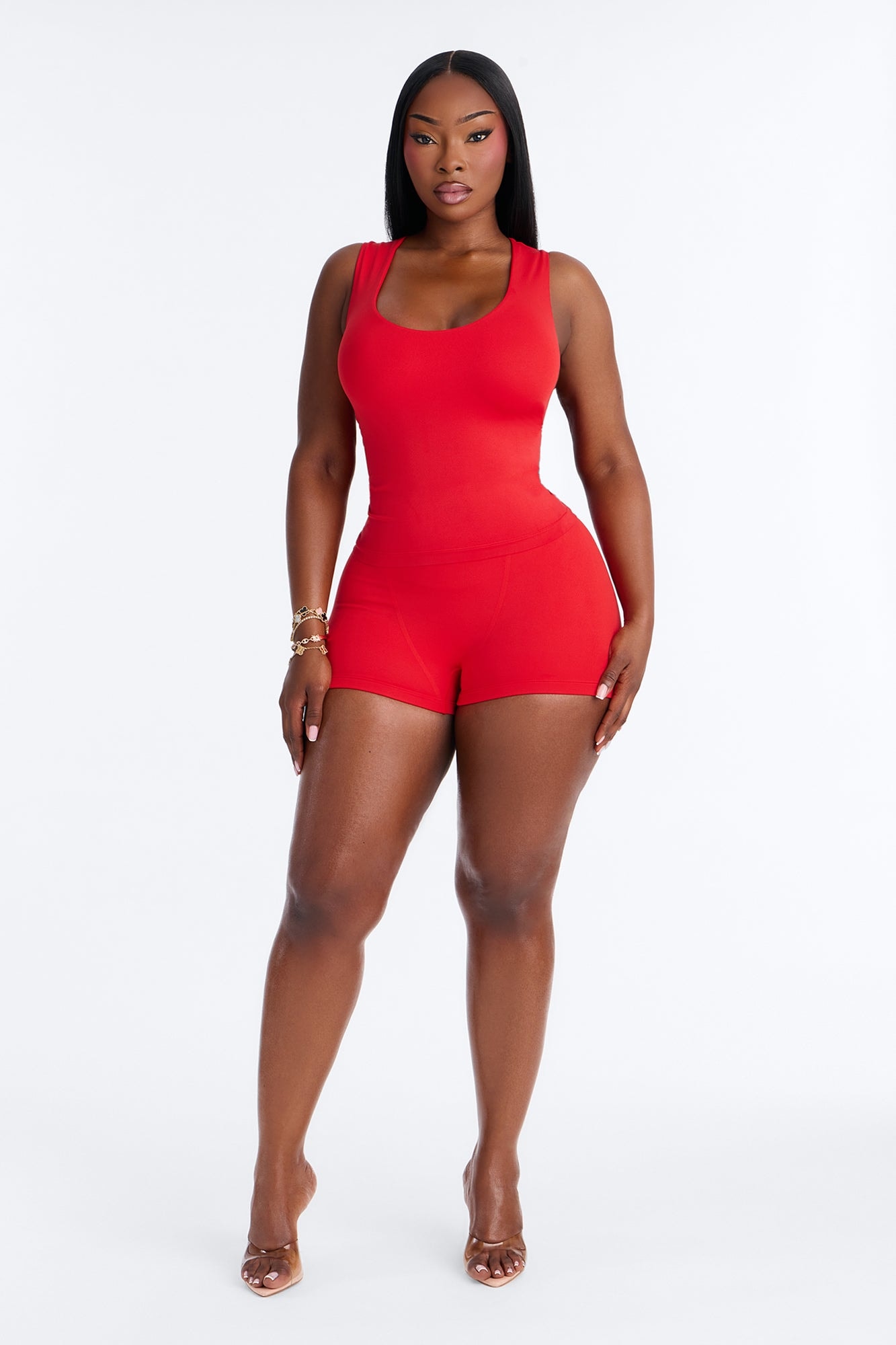 Seamless Smooth Double Lined U Neck Tank Top - DarkRed image 1
