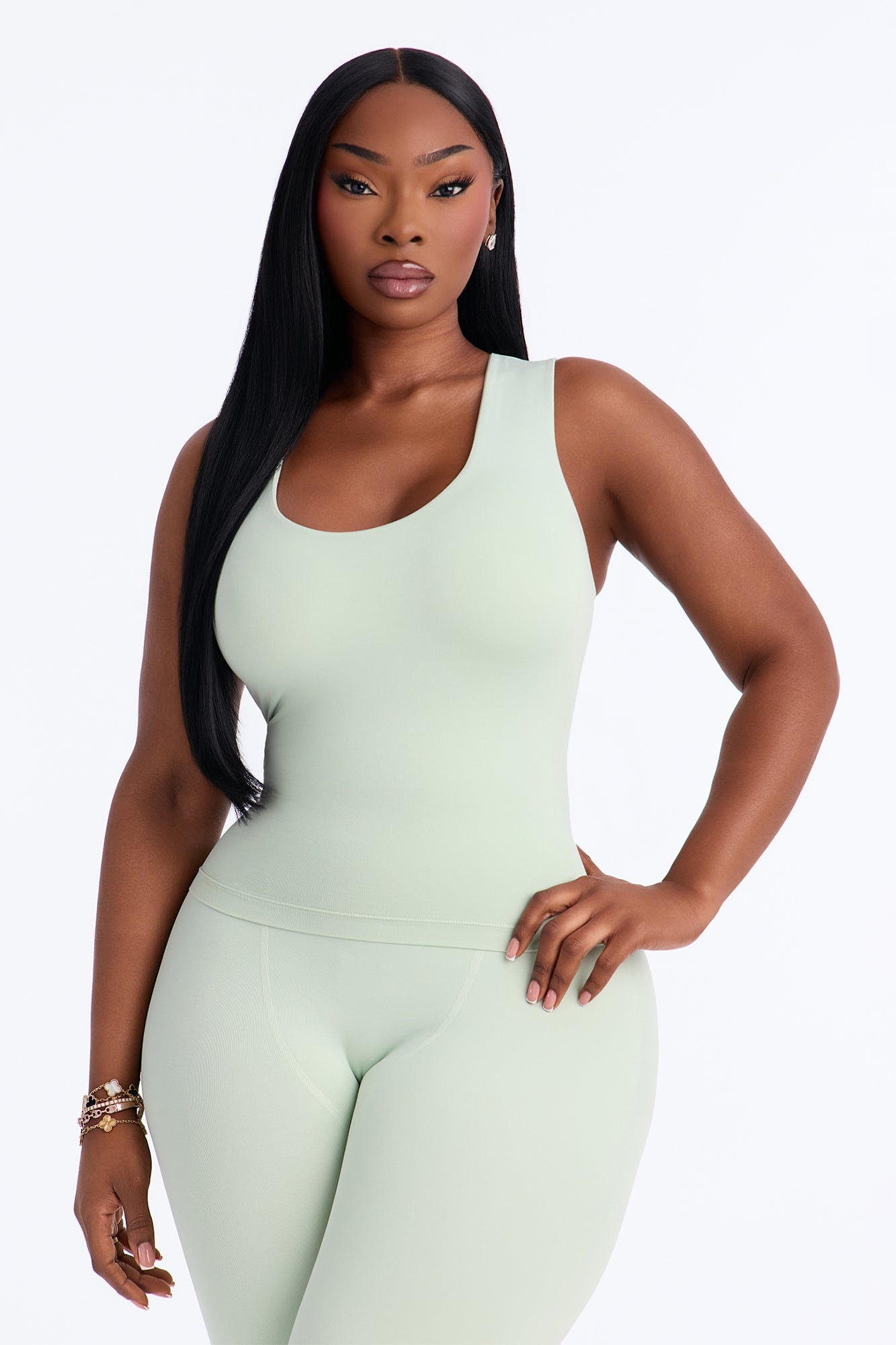 Seamless Smooth Double Lined U Neck Tank Top - Mint image 1
