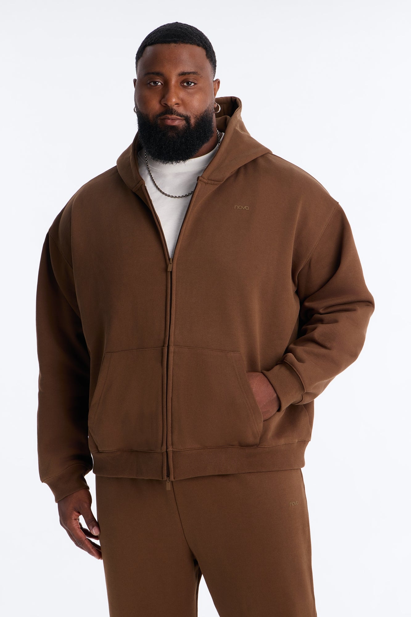 Logan Full Zip Hoodie Fleece Sweatshirt - Brown image 1