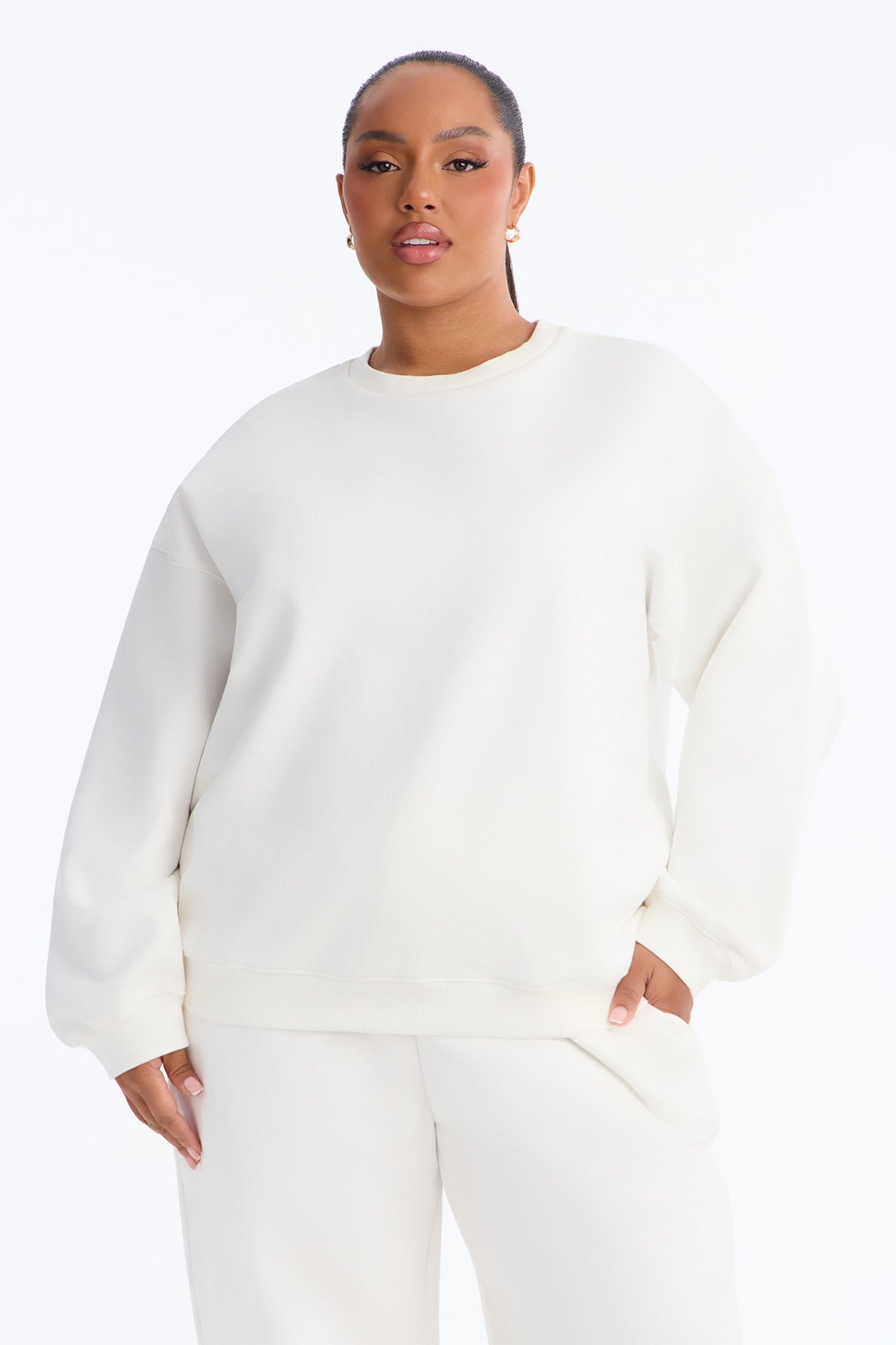 Libby Crew Neck Fleece Sweatshirt - White image 1