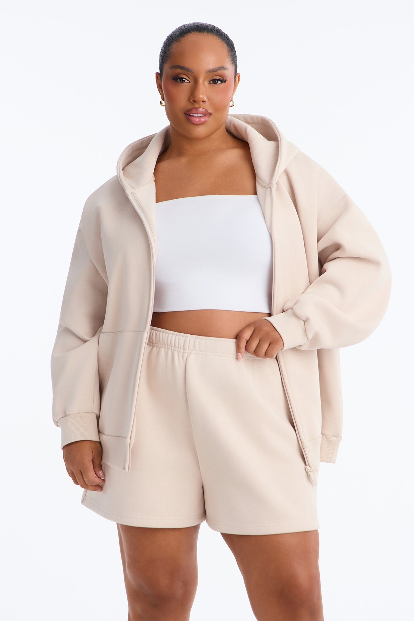 Libby Full Zip Hoodie Fleece Sweatshirt - Cream image 1