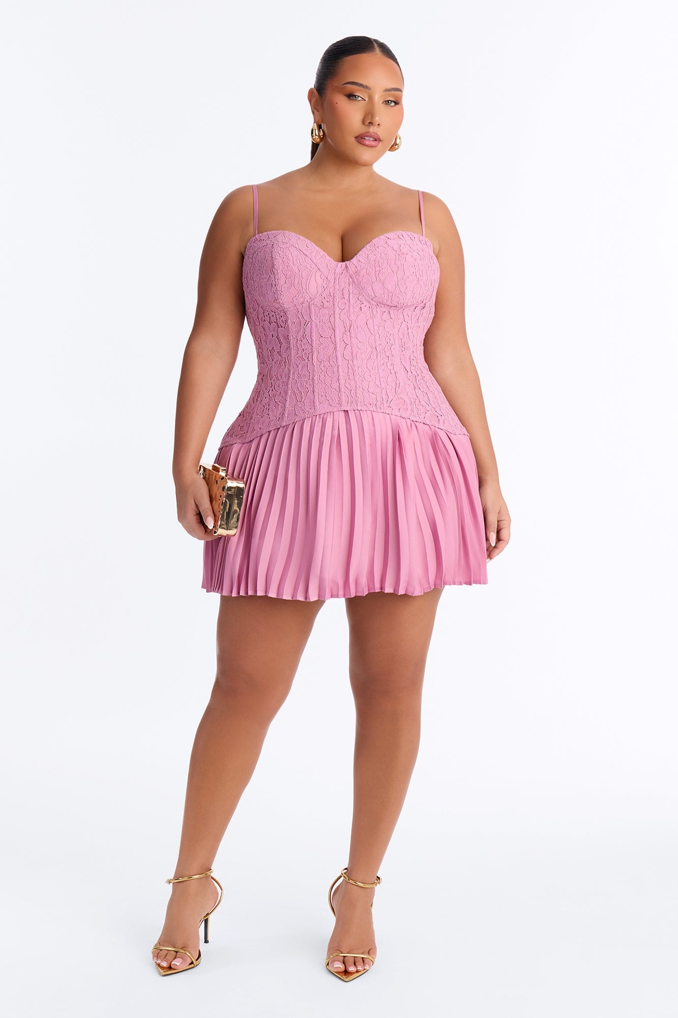 Daniella Lace Corset Pleated Mini Dress - Rose image 1