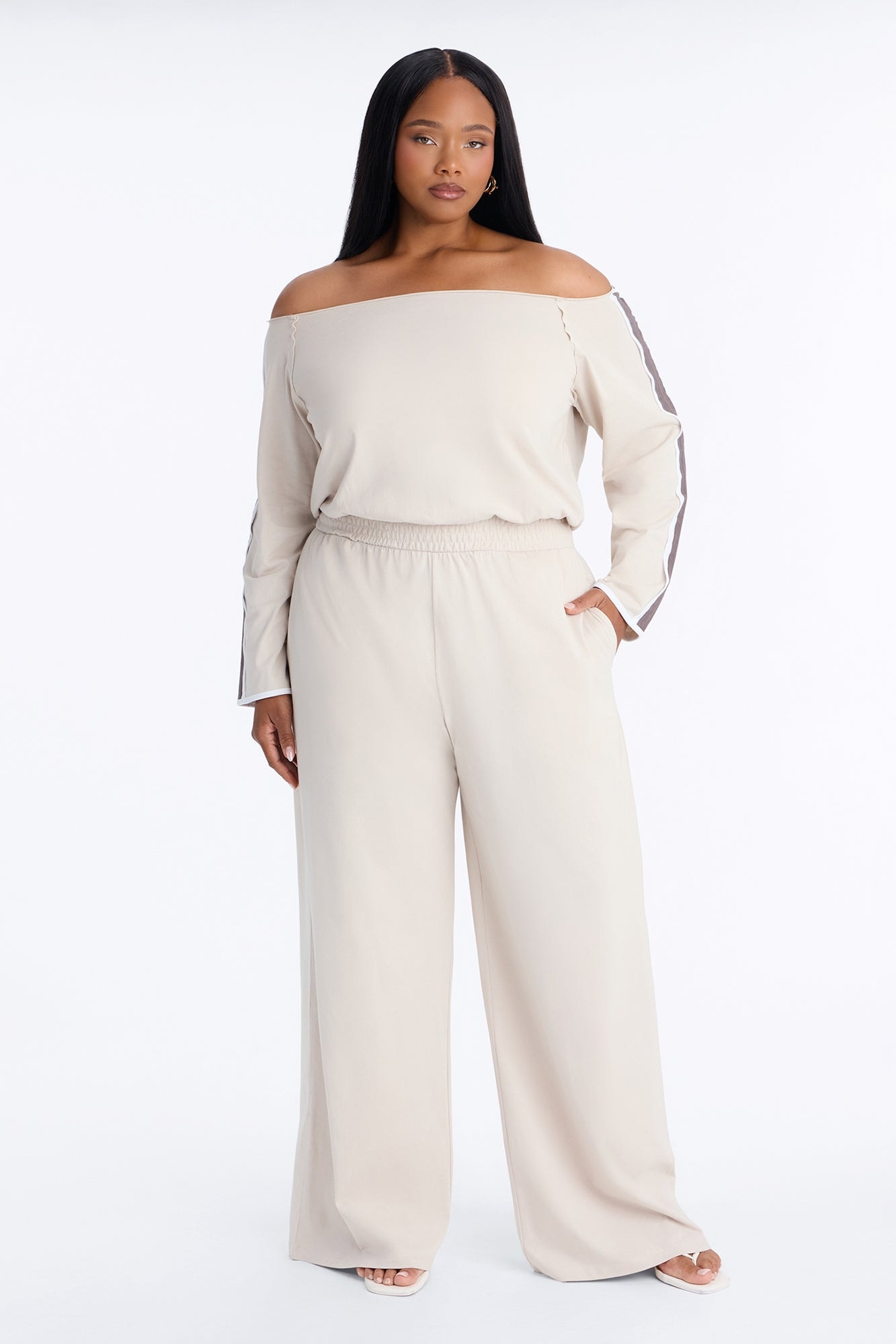 Stay Over Wide Leg Jumpsuit - Stone image 1