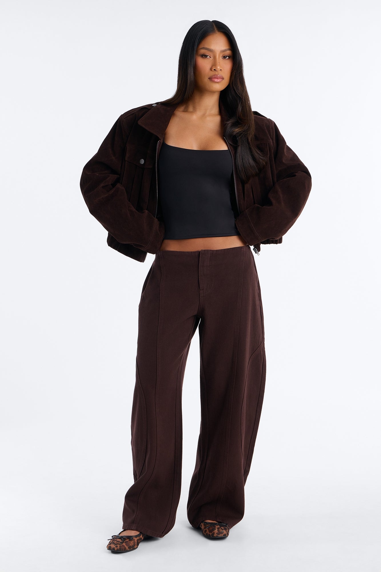 Maliah Low Rise Twill Barrel Leg Pants - Chocolate image 1