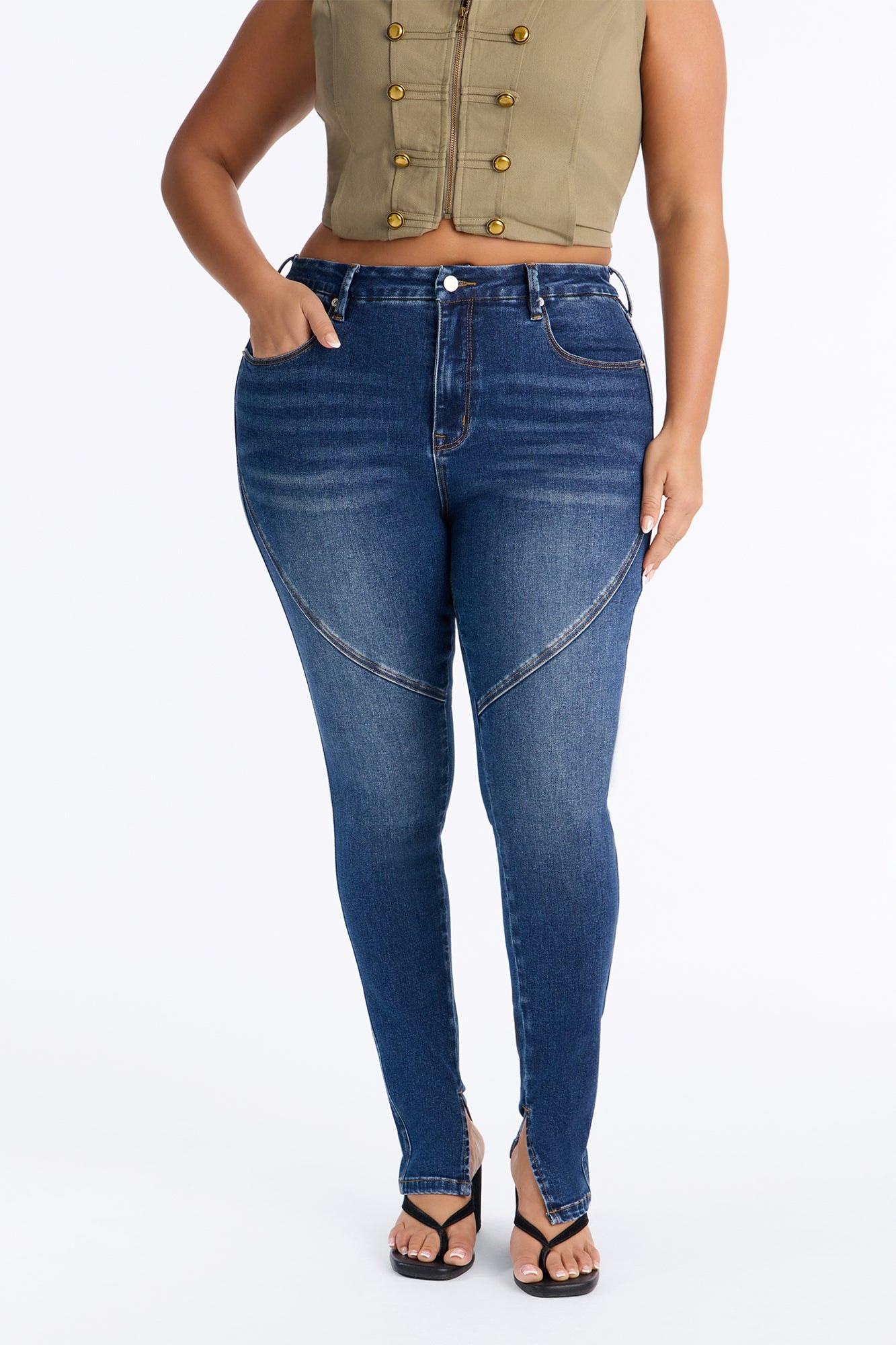 Rialto High Rise Split Hem Skinny Jeans - Dark Wash image 1