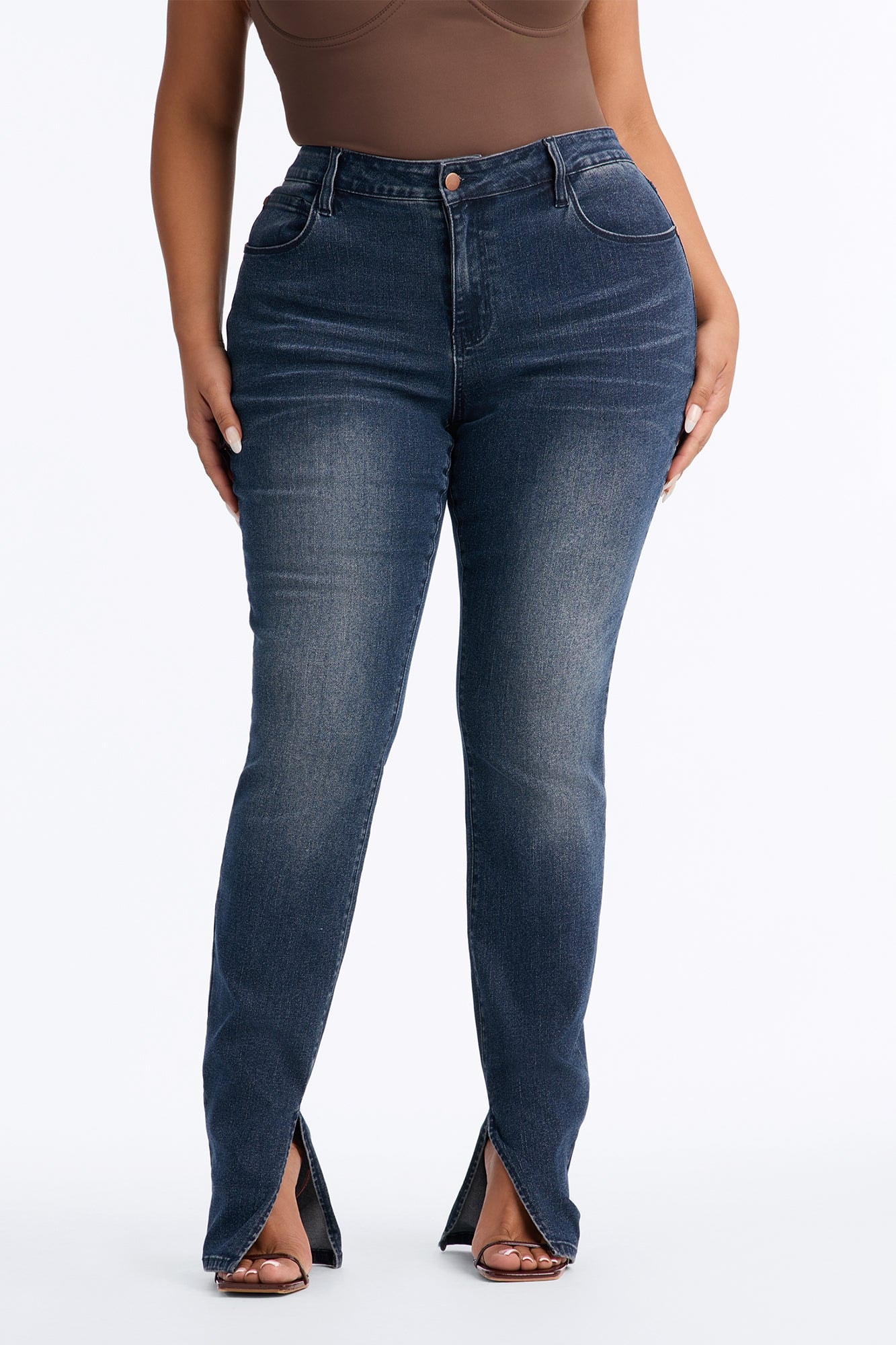 Solina Side Slit Stretch Skinny Jeans - Dark Wash image 1