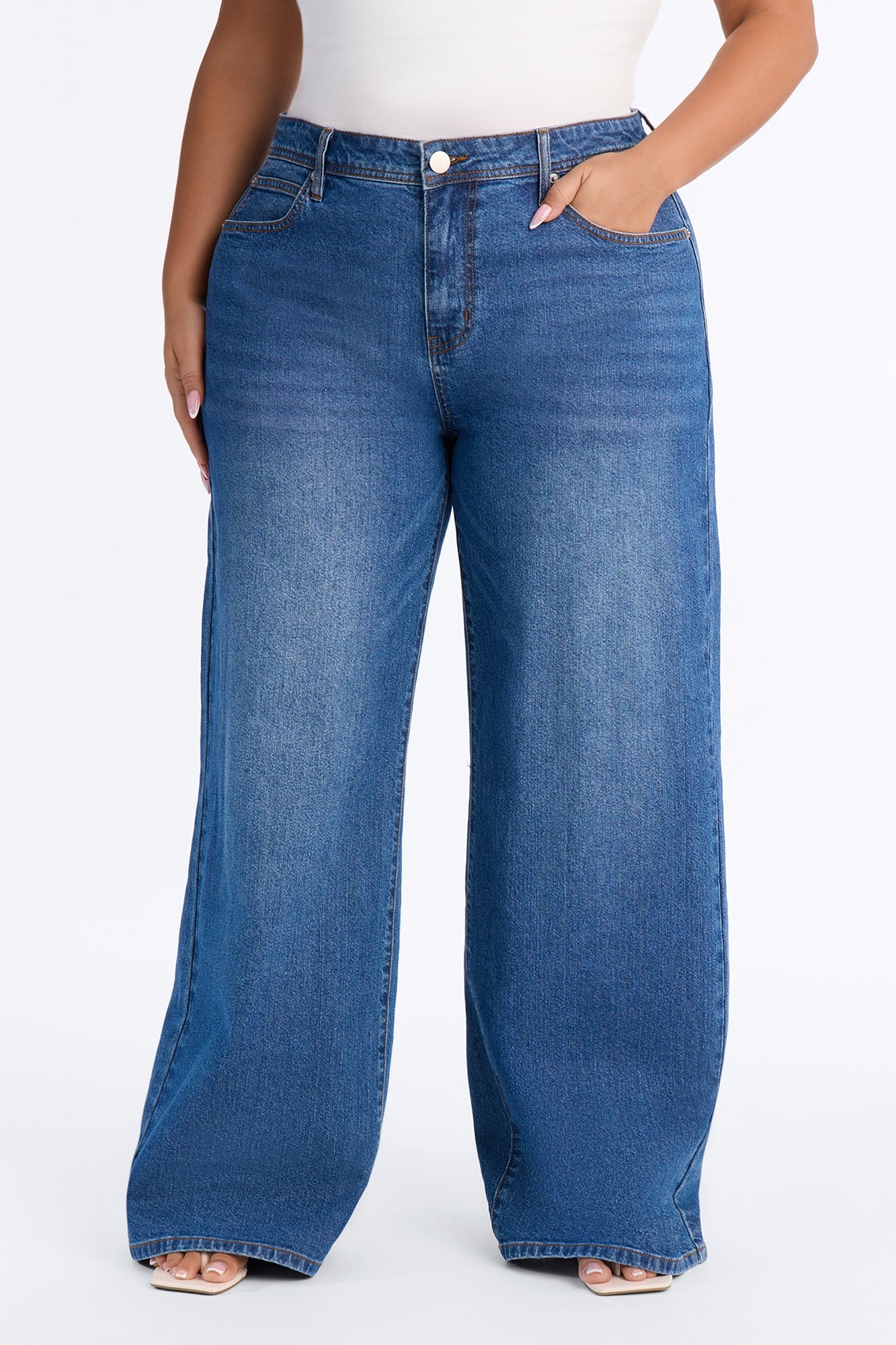 Northie Drop Waist Loose Wide Leg Jeans - Medium Wash image 1