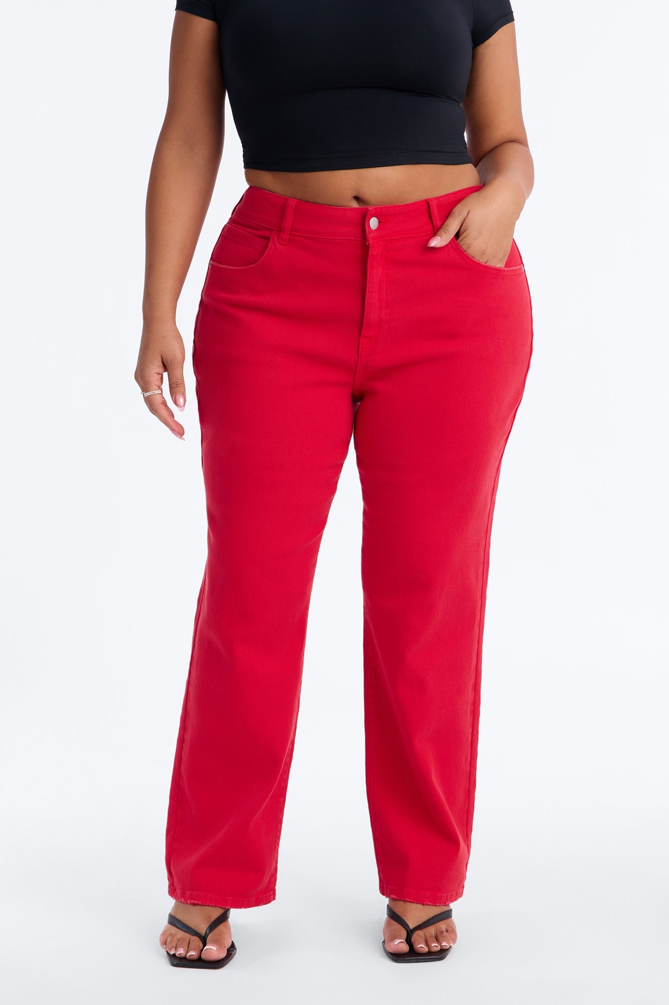 Smoke Signal Distressed Mom Jeans - Red image 1