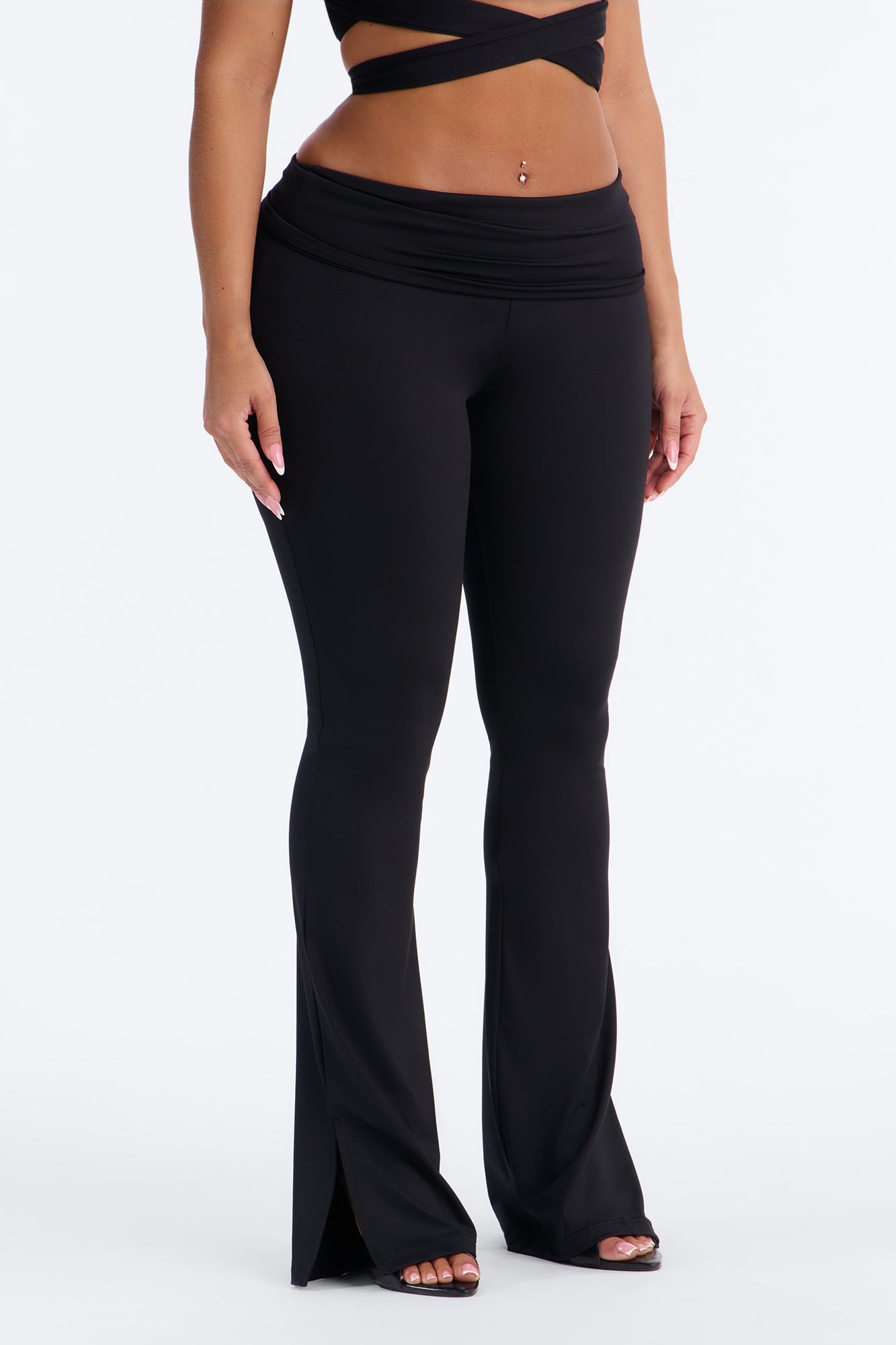Contour Foldover Split Flare Legging - Black image 1