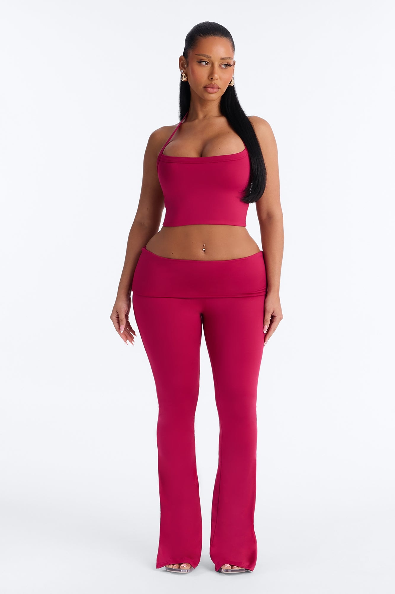 Contour Foldover Split Flare Legging - Raspberry image 1
