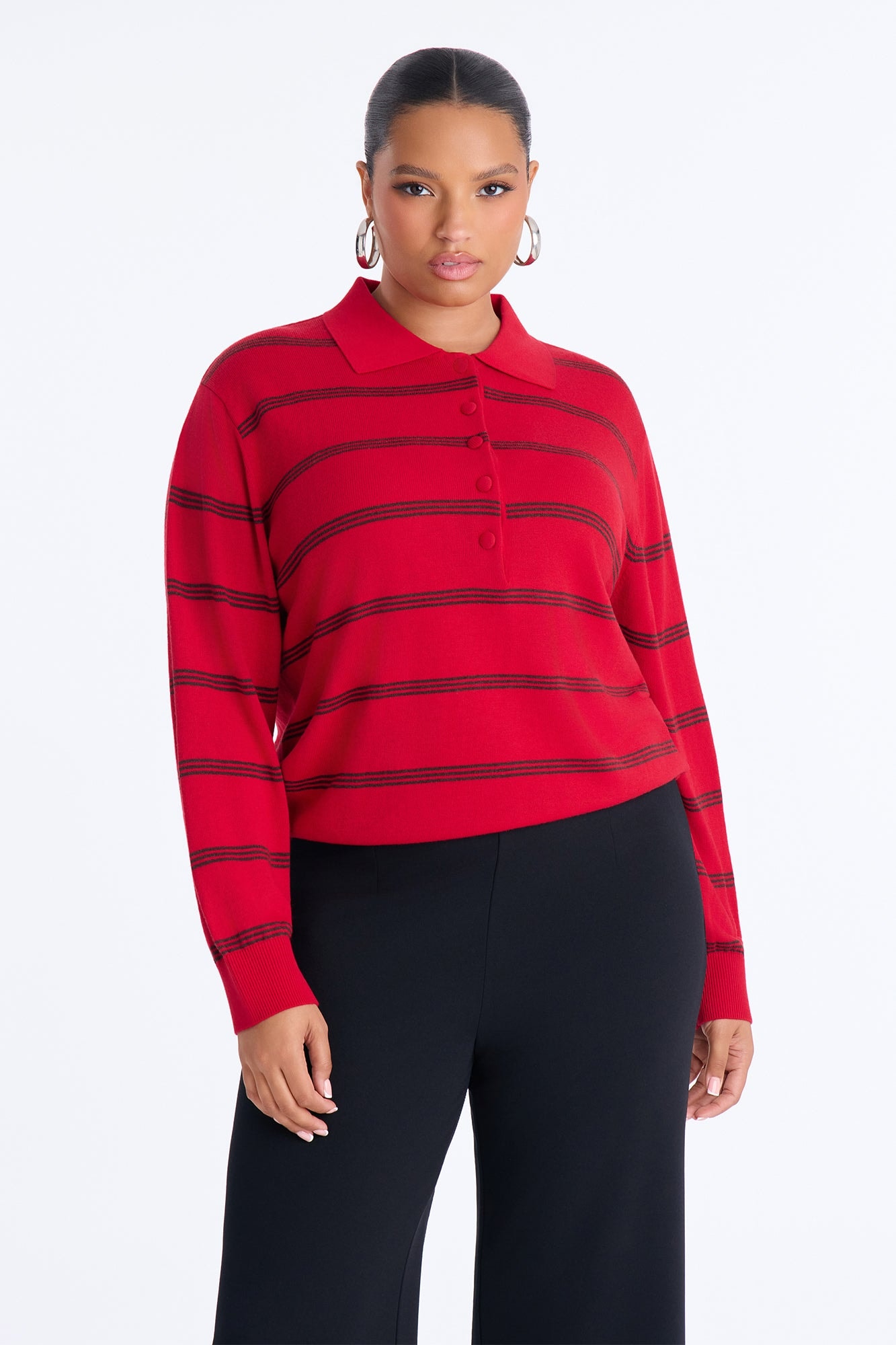 Calm Mornings Striped Pullover Sweater - Red/combo image 1