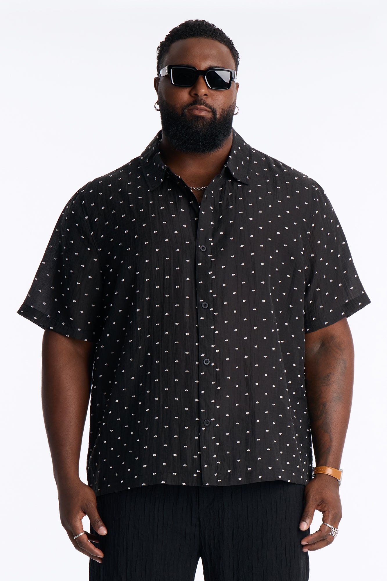 Dotted Swiss Button Up Shirt - Black/White image 1