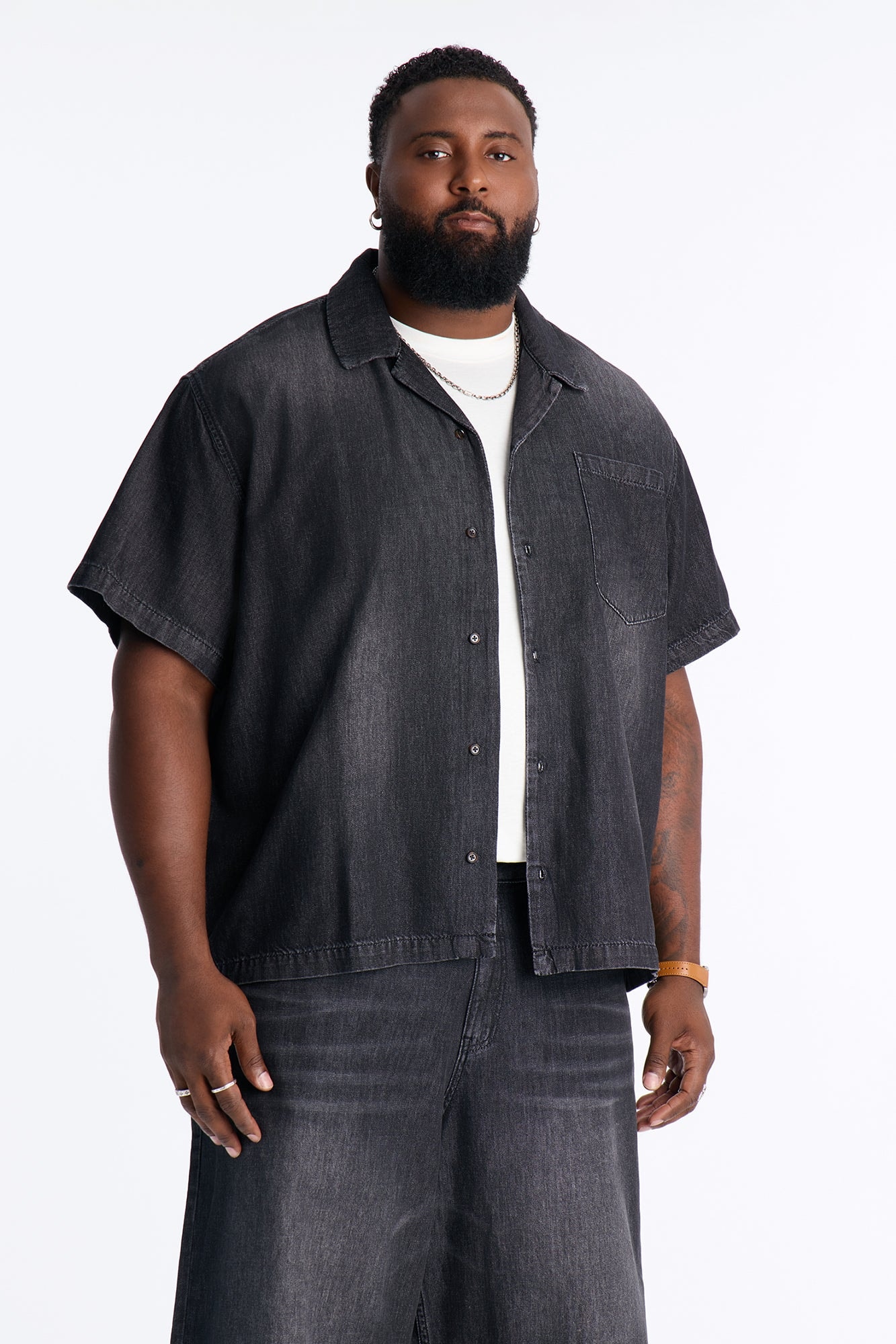 Everyday Hemp Relaxed Cuban Collar Denim Shirt - Black Wash image 1