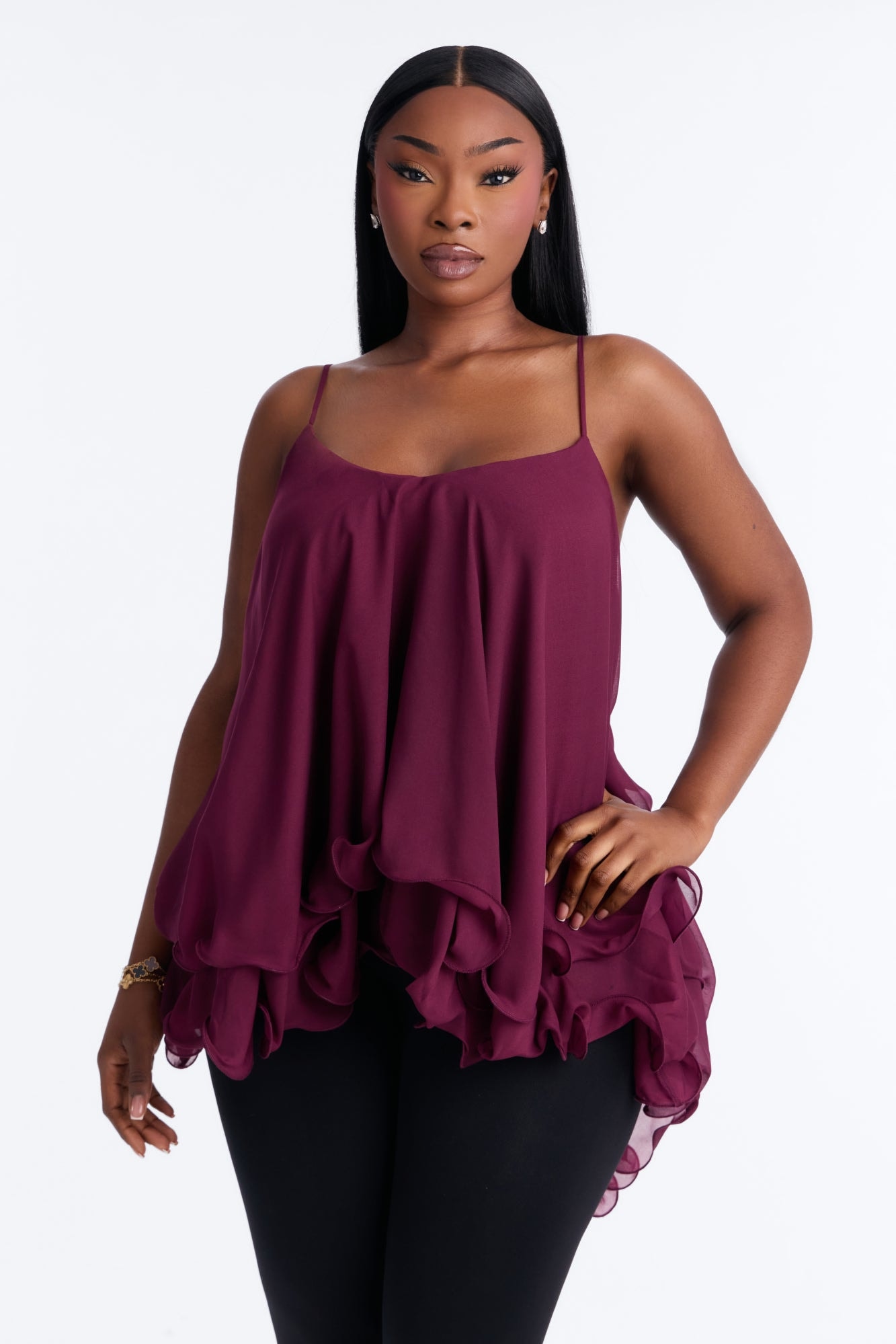 Nadia Ruffle Extreme Ruffle Cami Top - Burgundy image 1