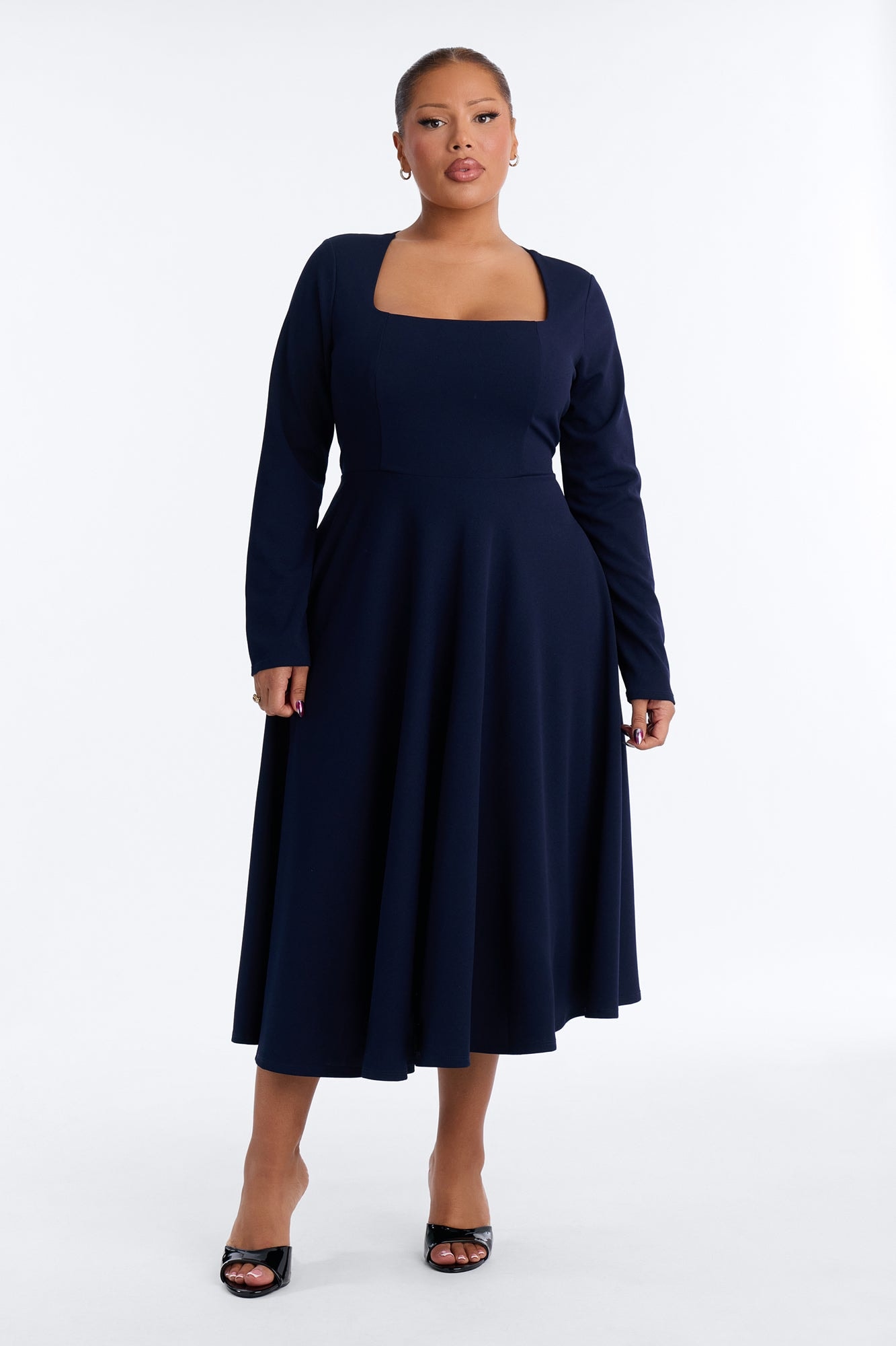 Alena Long Sleeve Midi Dress - Navy image 1