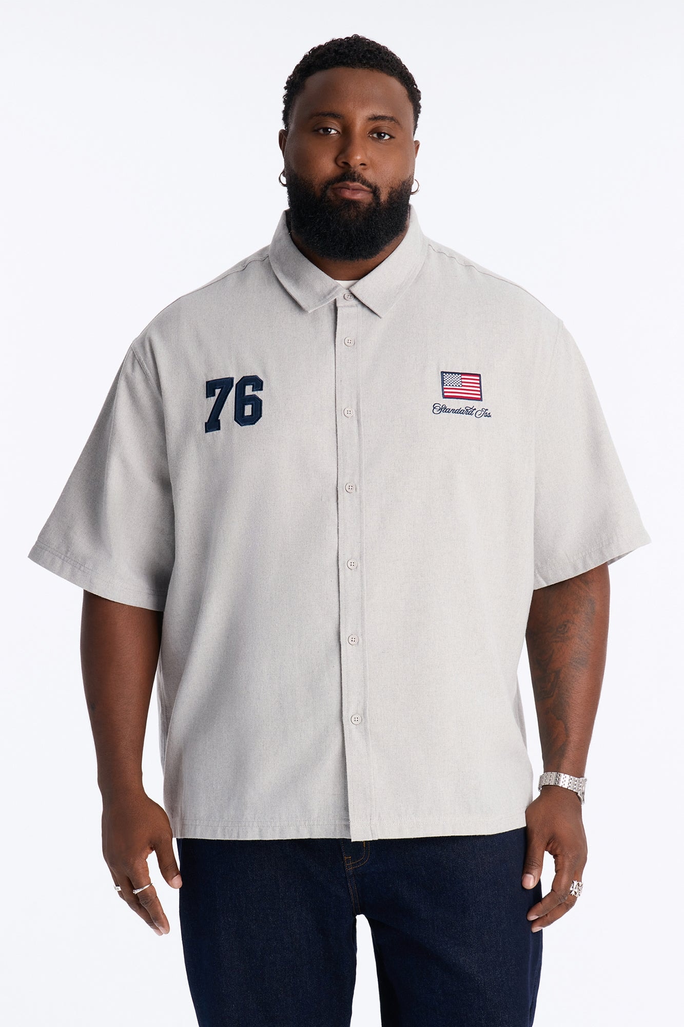 Only In The USA 76' Button Up Shirt - Grey image 1