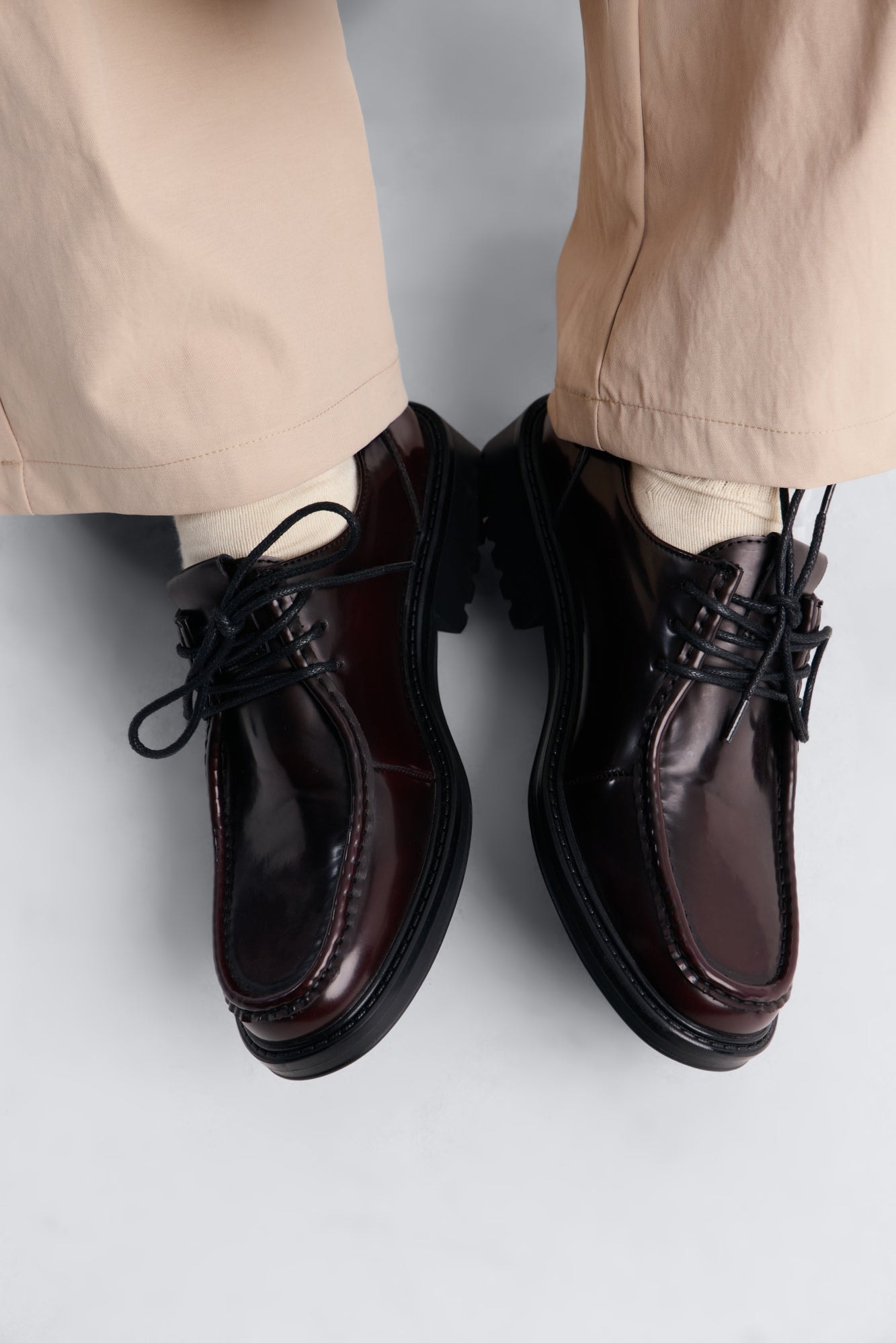 Ombre Laced Up Faux Leather Slip On Loafers - Brown image 1