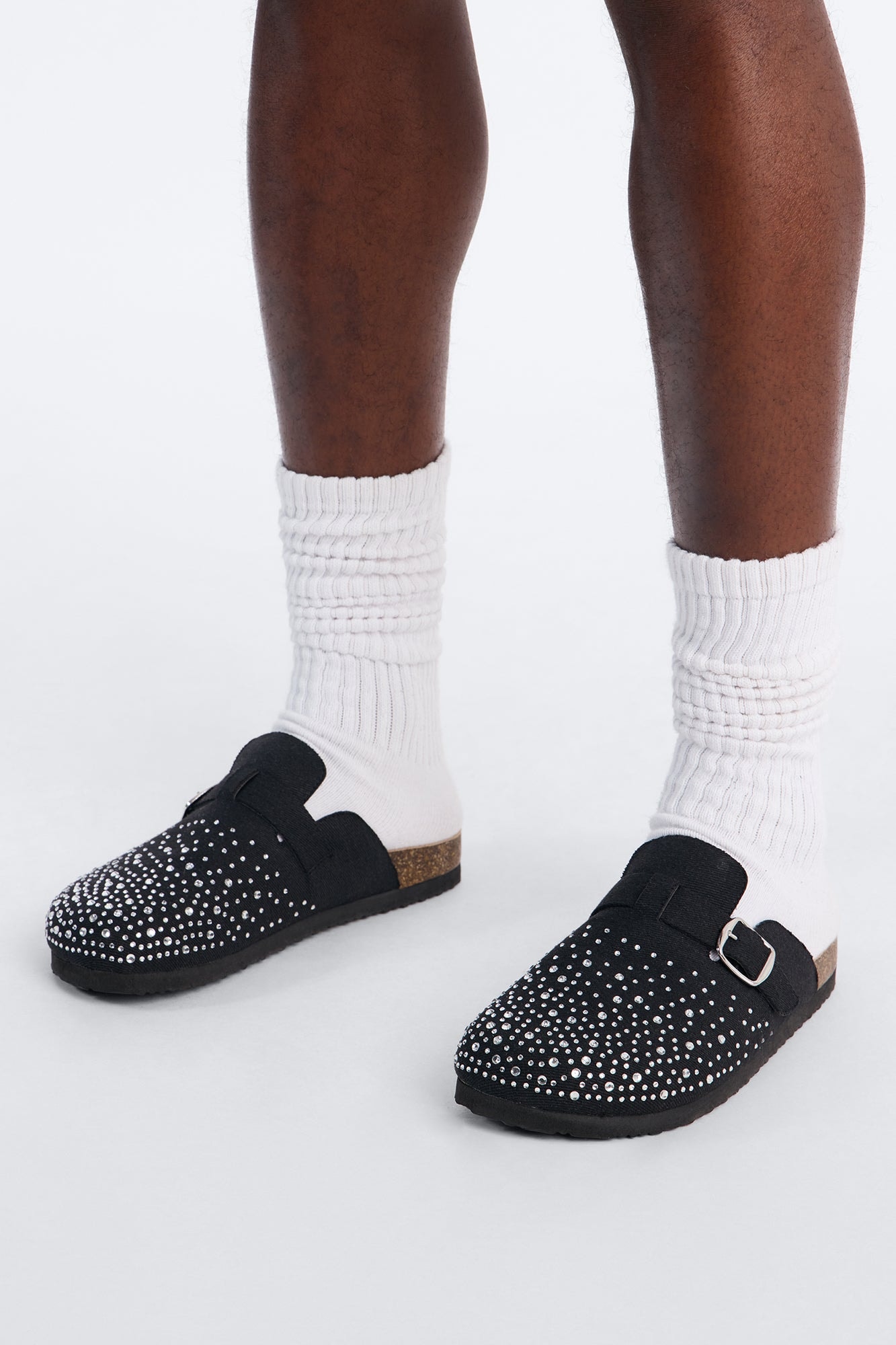 Studded Suede Buckle Detail Slip On Mule - Black image 1
