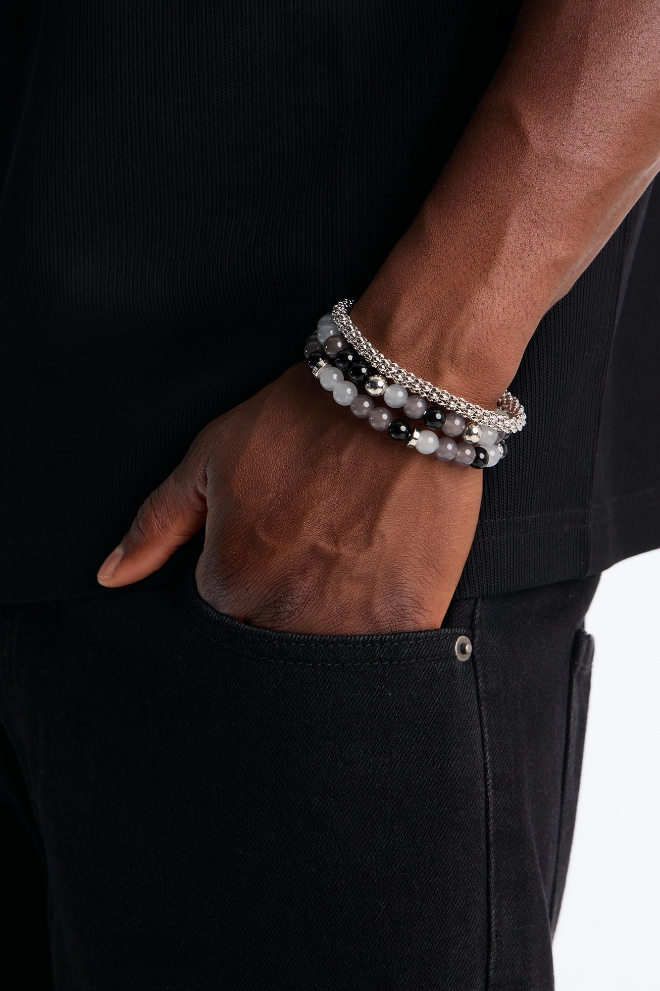 Hendrix Glass Beaded Bracelet Set - Grey image 1