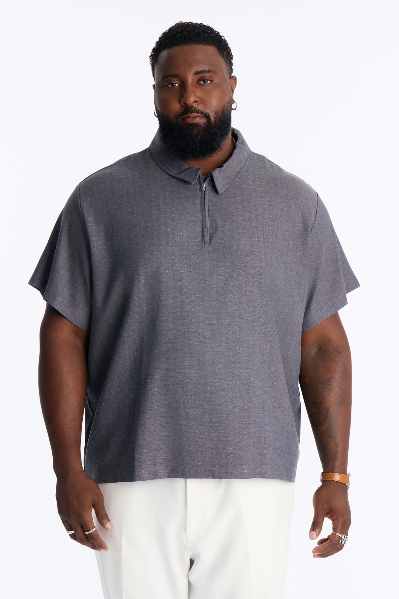 Laurel Linen Quarter Zip Polo - Navy/combo image 1