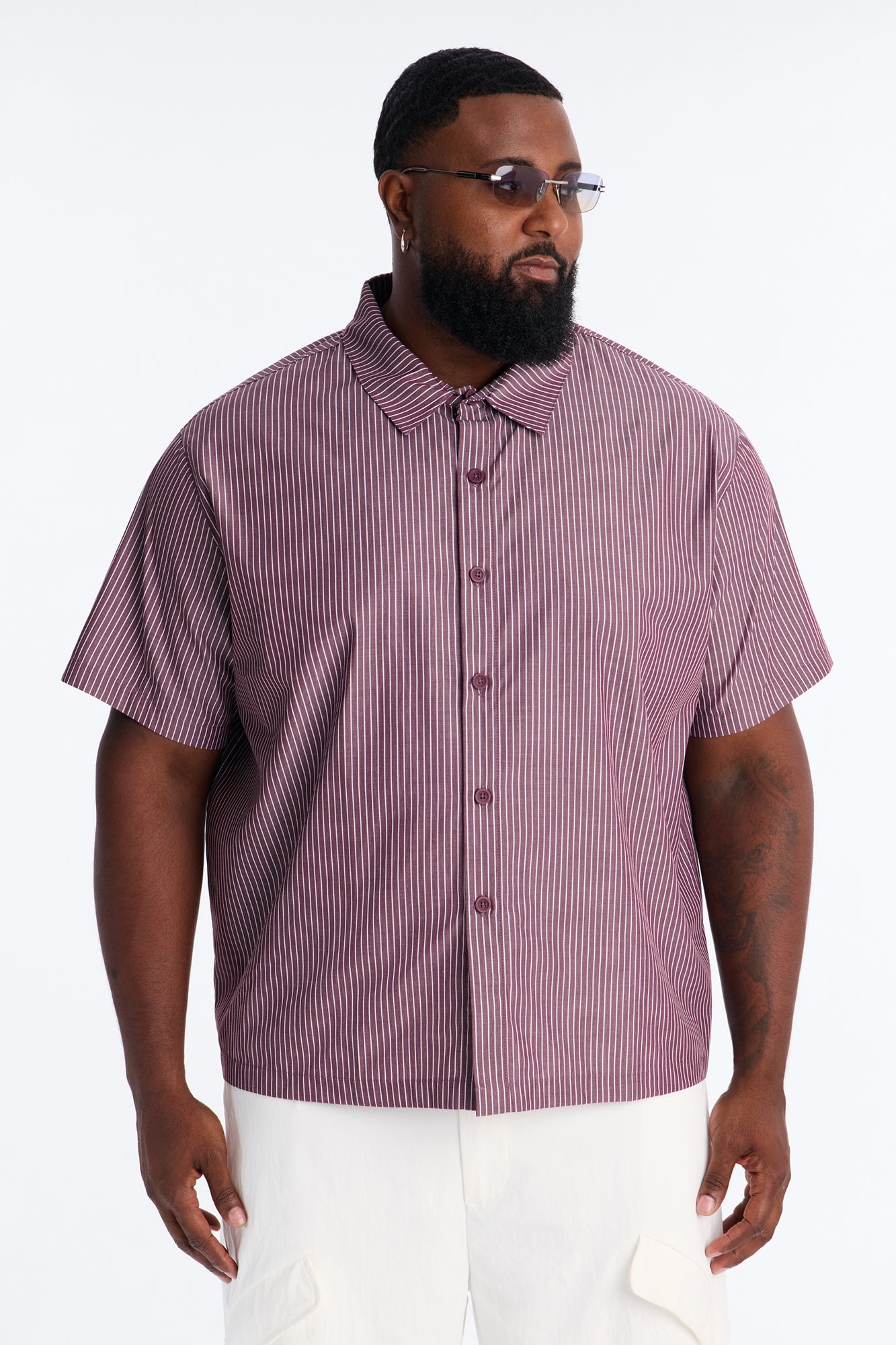 Monaco Relaxed Full Button Shirt - Burgundy/combo image 1