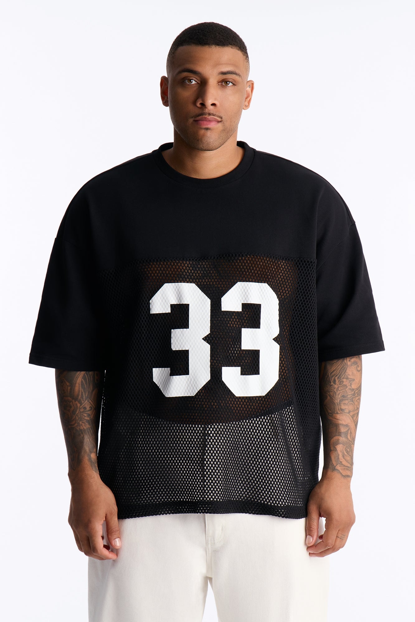 33 Oversized Mesh Fleece Tee - Black image 1