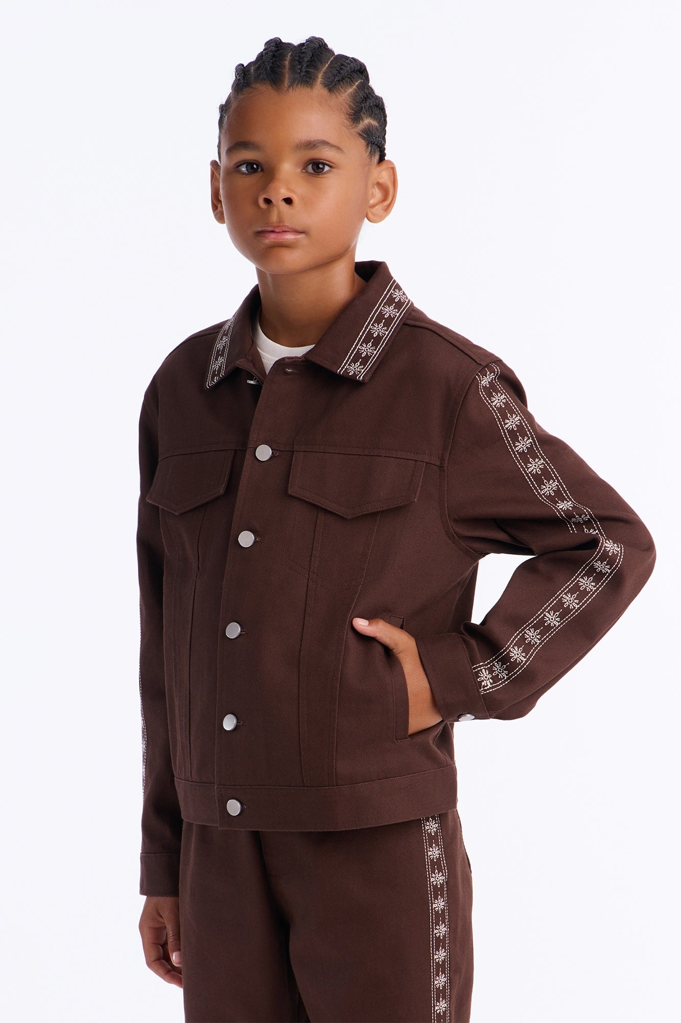 Mini On A Loop Embroidered Stitch Trucker Jacket - Brown image 1