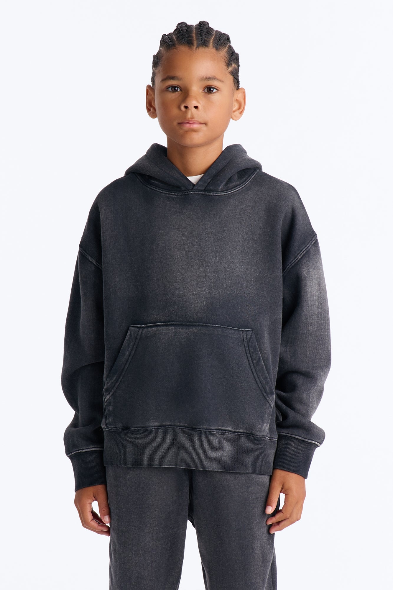 Mini Acid Wash Oversized Heavyweight Hoodie - Black image 1