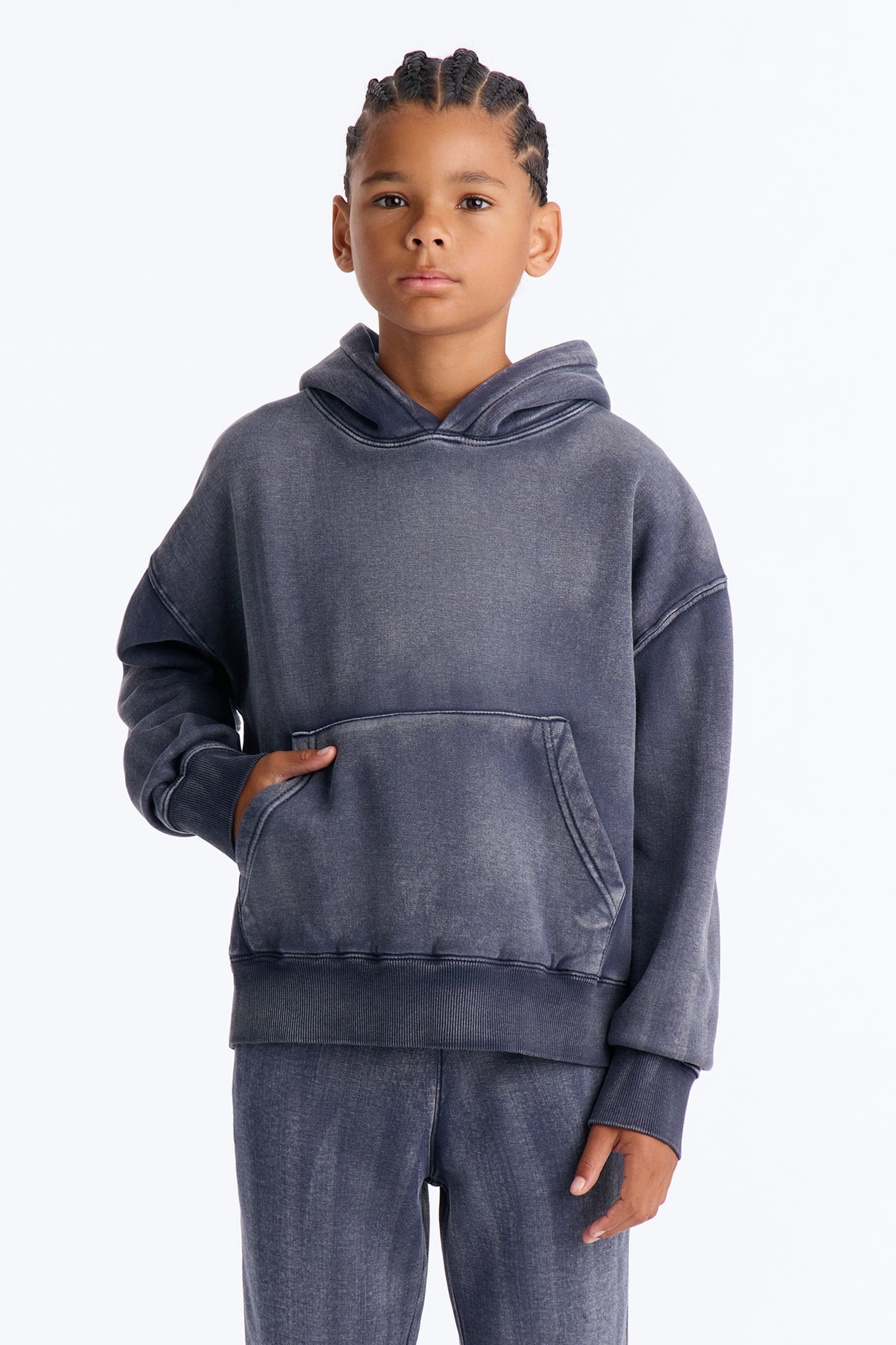 Mini Acid Wash Oversized Heavyweight Hoodie - Navy image 1