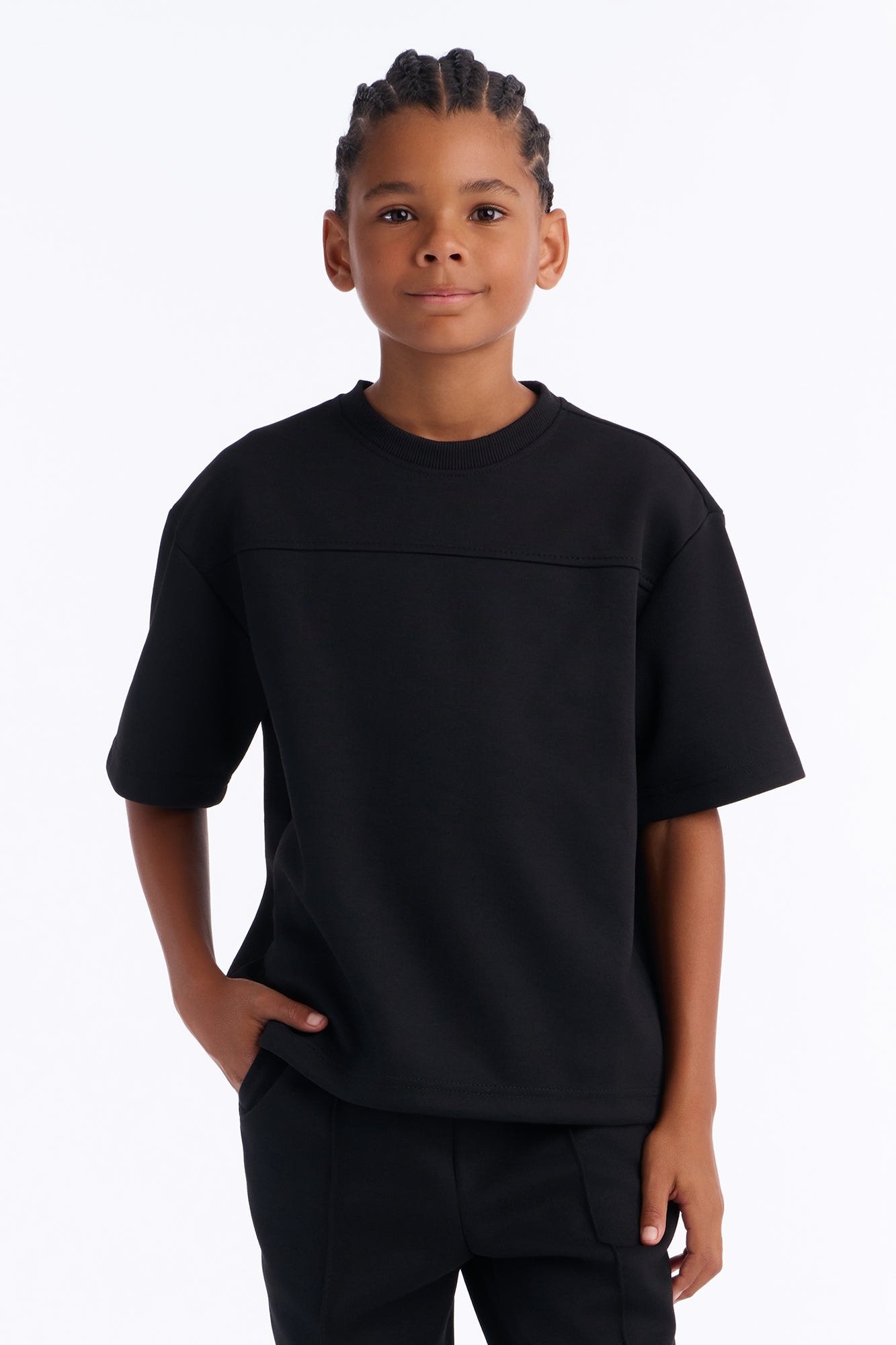 Mini Structured Fleece Paneled Tee - Black image 1