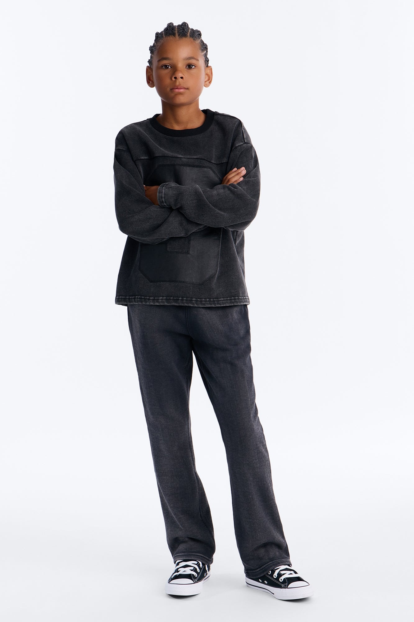 Mini Acid Wash Heavyweight Slim Flare Sweatpants - Black image 1