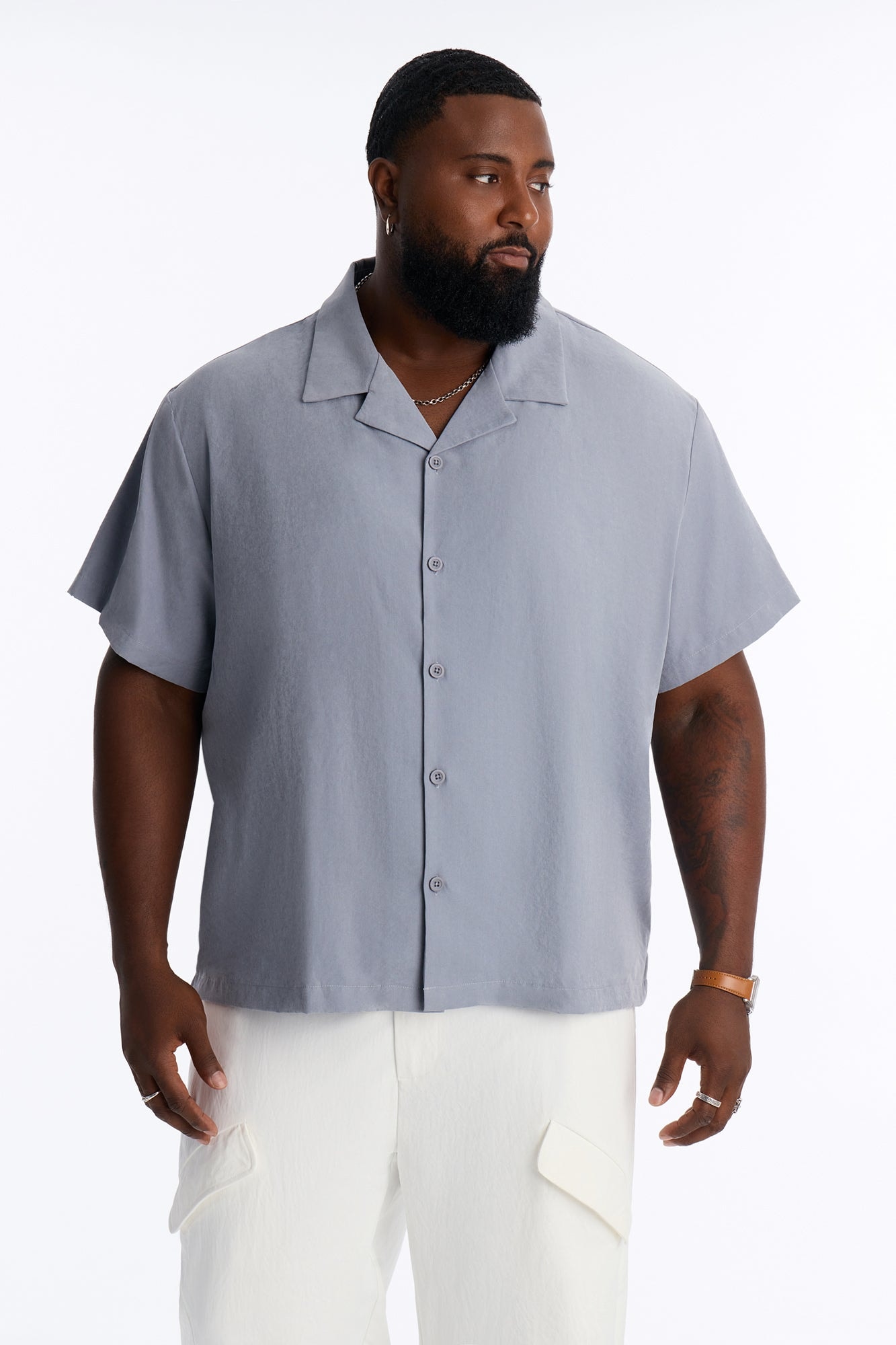 Neo Faux Suede Relaxed Cuban Collar Shirt - Slate Blue image 1
