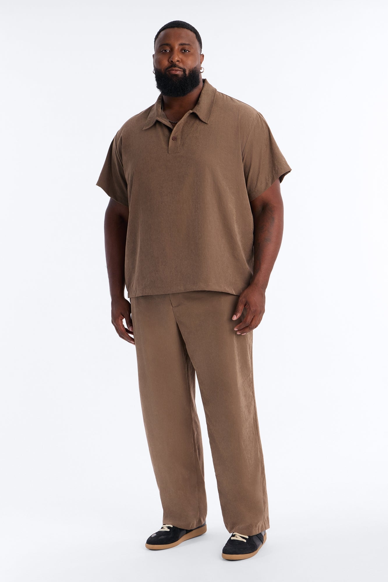 Neo Faux Suede Straight Leg Trouser - Brown image 1