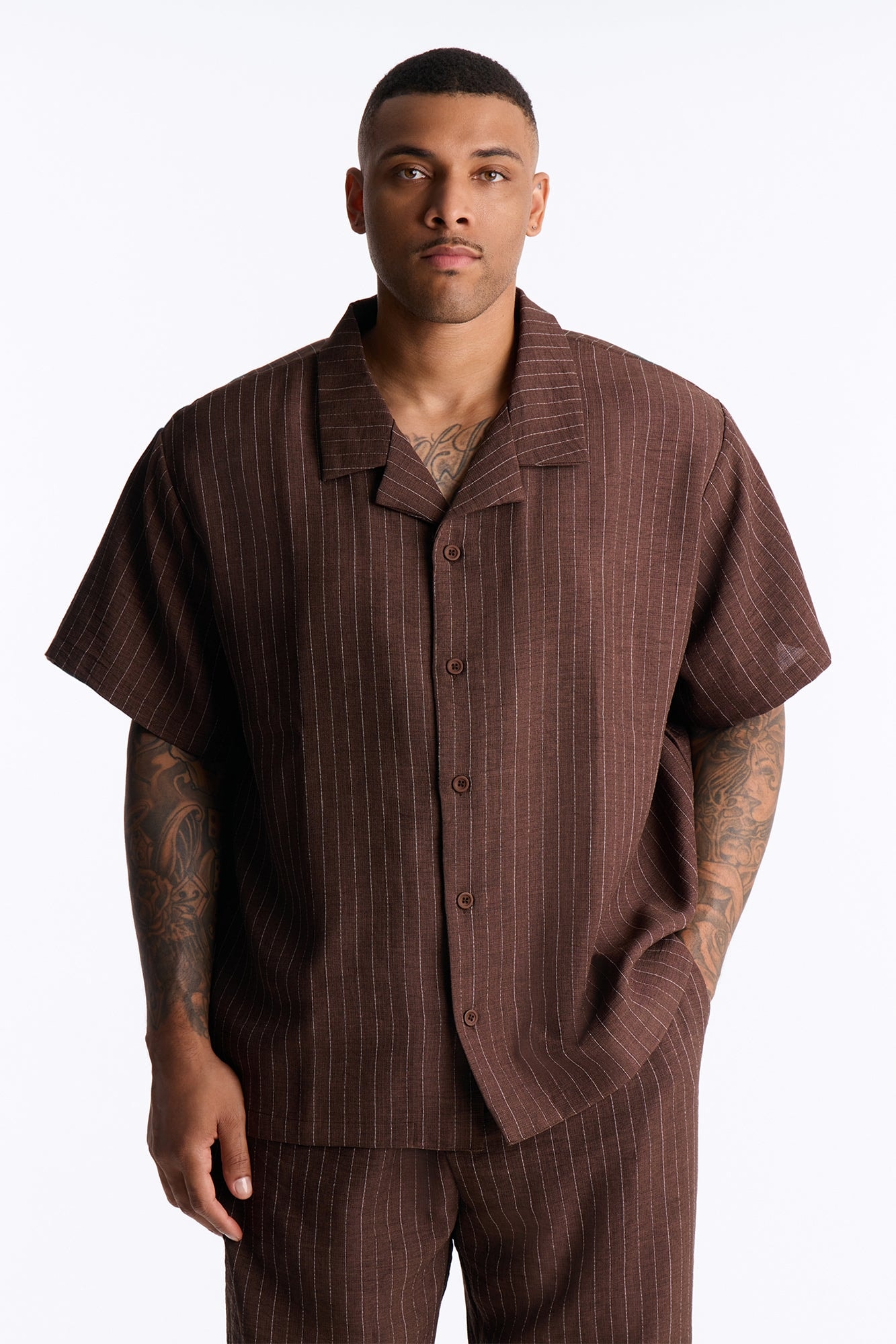 Off Stitch Relaxed Cuban Collar Shirt - Brown/combo image 1