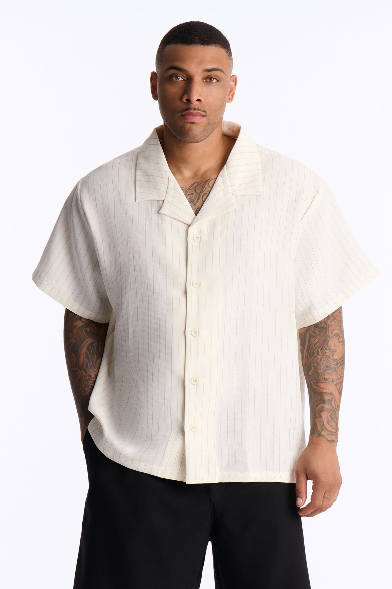Off Stitch Relaxed Cuban Collar Shirt - Cream/combo image 1